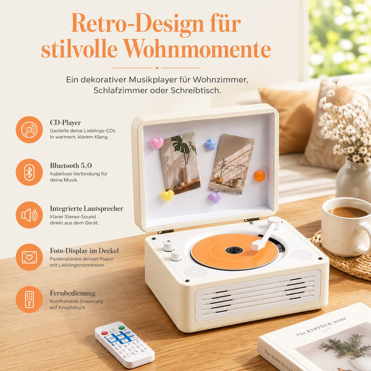 Tekoo Tragbarer CD-Player, Bluetooth 5.4 mit Akku & Stereo Lautsprecher CD-Player (Bluetooth, 0 GB Festplatte, 2-Wege-Bluetooth 5.4 (Sender/Empfänger), 3000 mAh Akku)