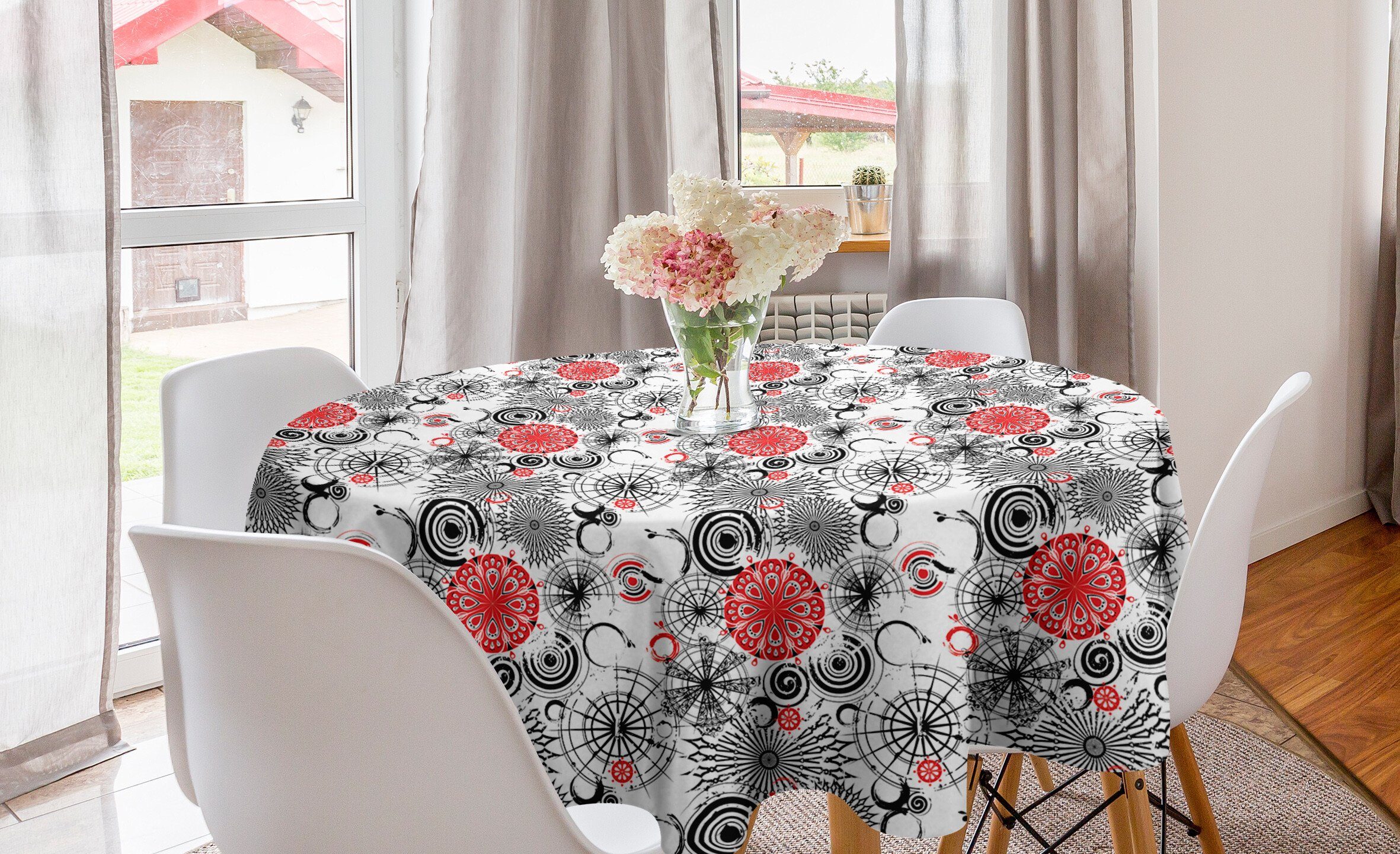 Abakuhaus Tischdecke Kreis Tischdecke Abdeckung für Esszimmer Küche Dekoration, Grunge Mandala Runden