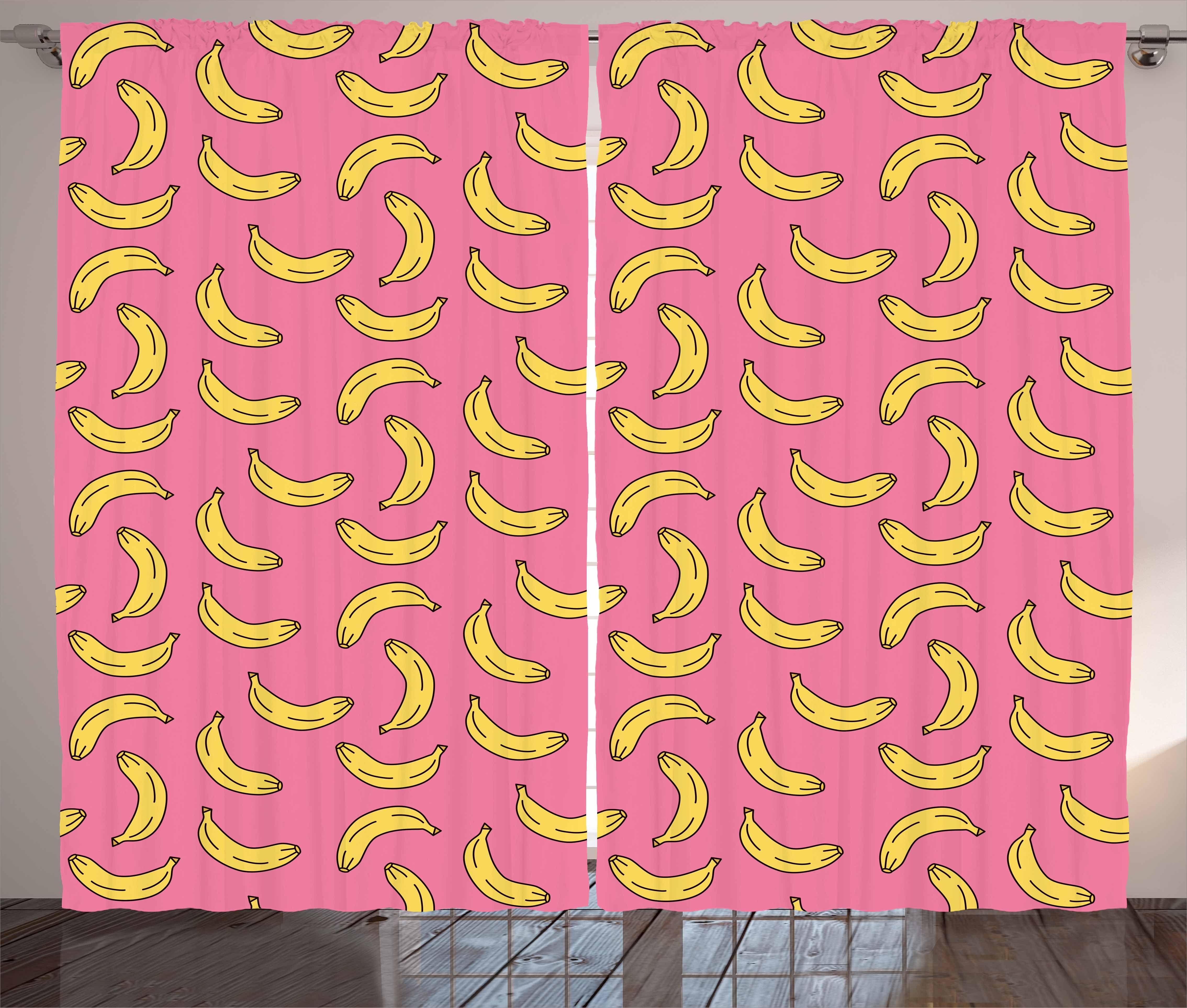 Kräuselband und Cartoon-Stil Vegetarier Gardine Abakuhaus, Haken, Schlafzimmer mit Schlaufen Bananen Vorhang