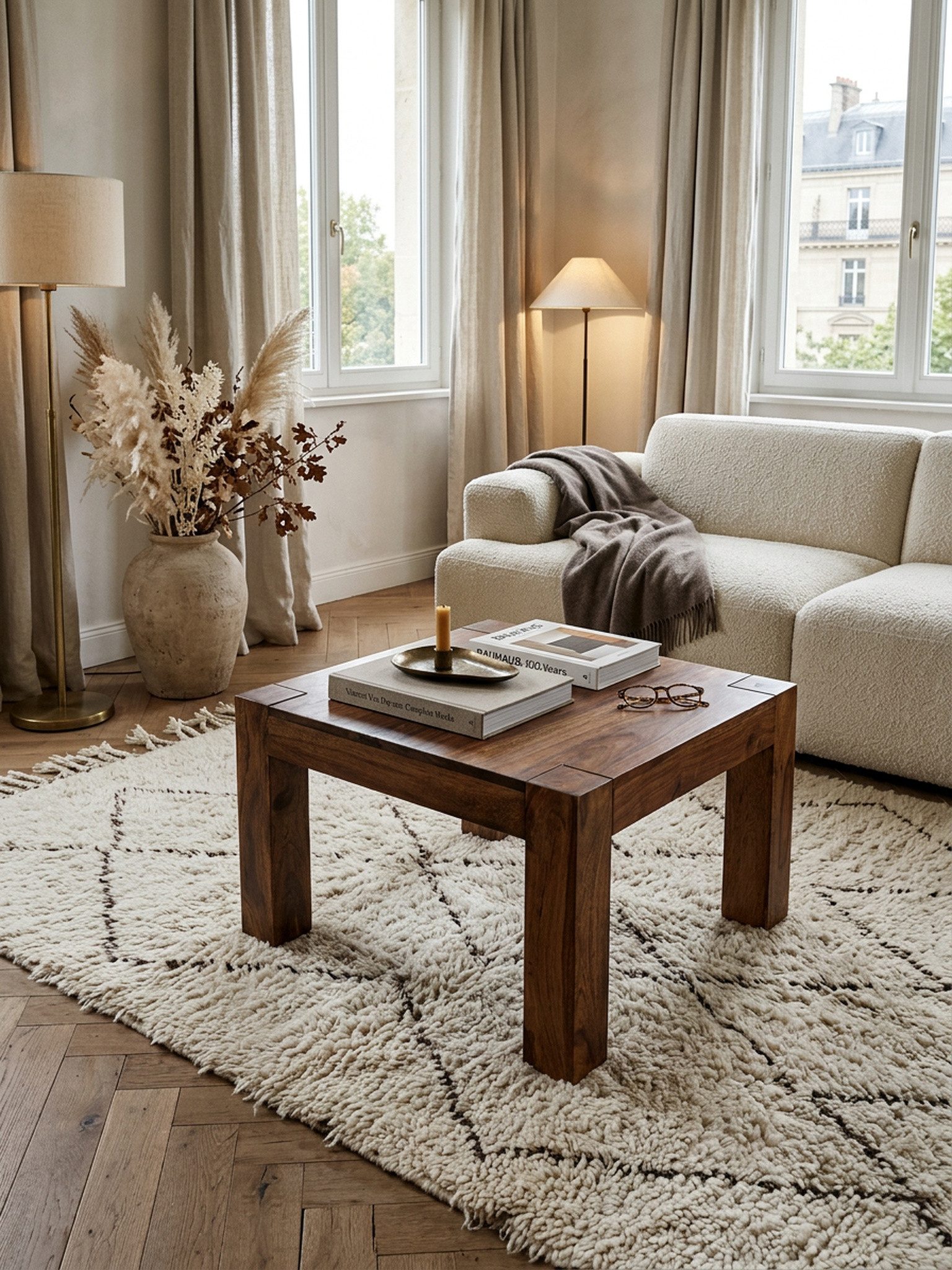 KADIMA DESIGN Couchtisch Couchtisch Massiv-Holz 60 cm breit Wohnzimmer-Tisch Design Holz, dunkel-braun Landhaus-Stil Beistelltisch
