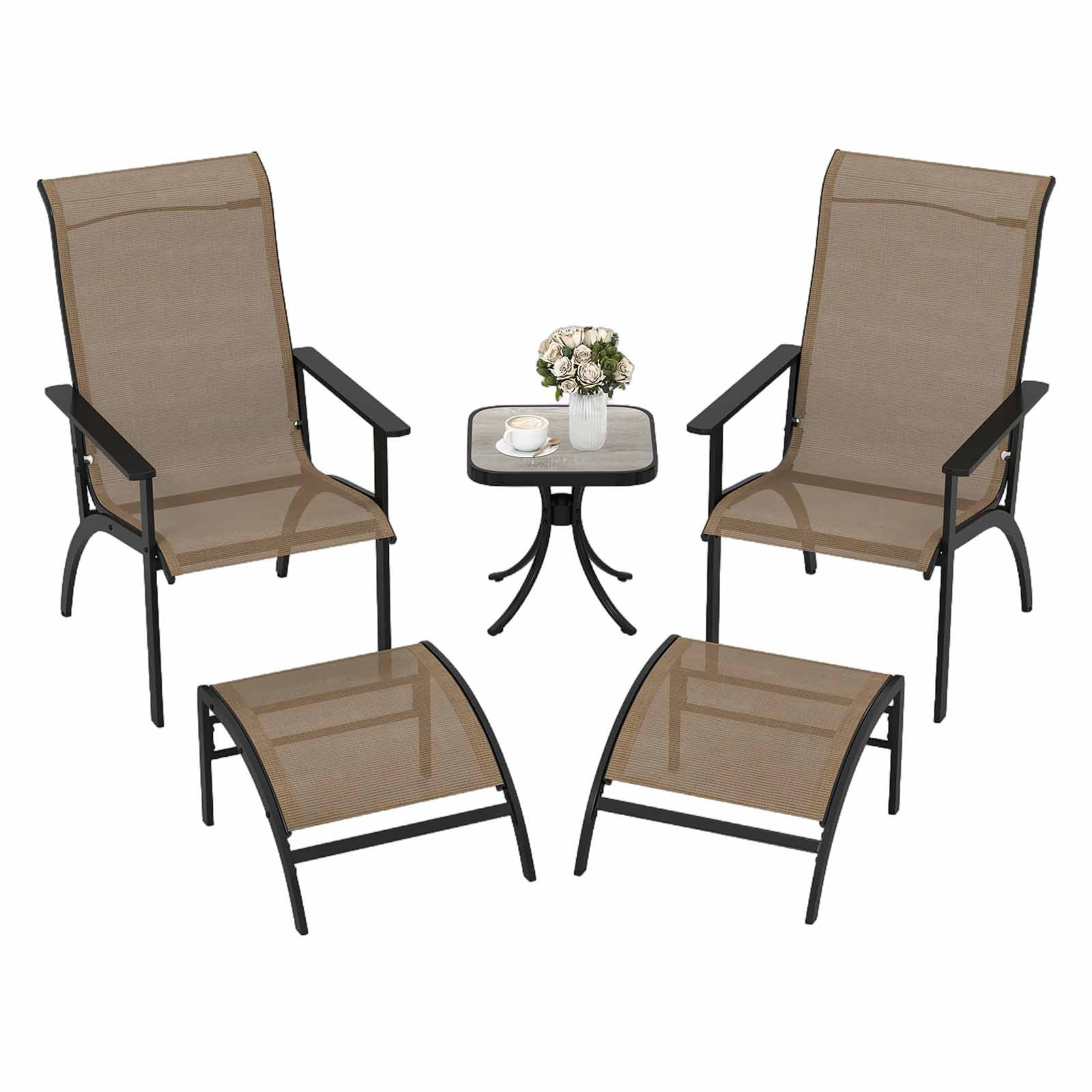 COSTWAY Balkonset, (5-tlg), Adirondack-Stuhlset mit Fußhockern, Beistelltisch