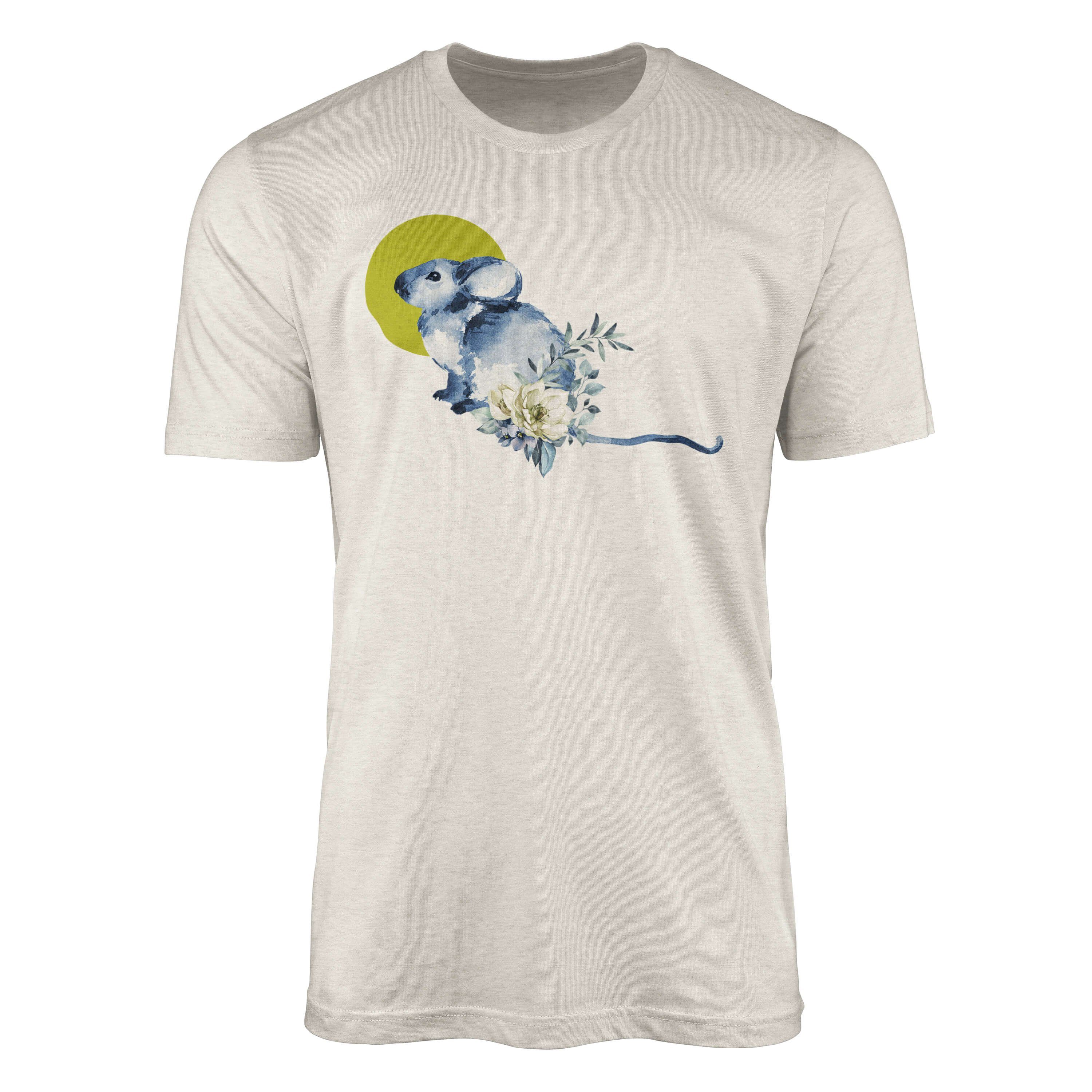 Sinus Art T-Shirt Herren Shirt 100% gekämmte Bio-Baumwolle T-Shirt Aquarell Blumen Maus Motiv Nachhaltig Ökomode aus (1-tlg)