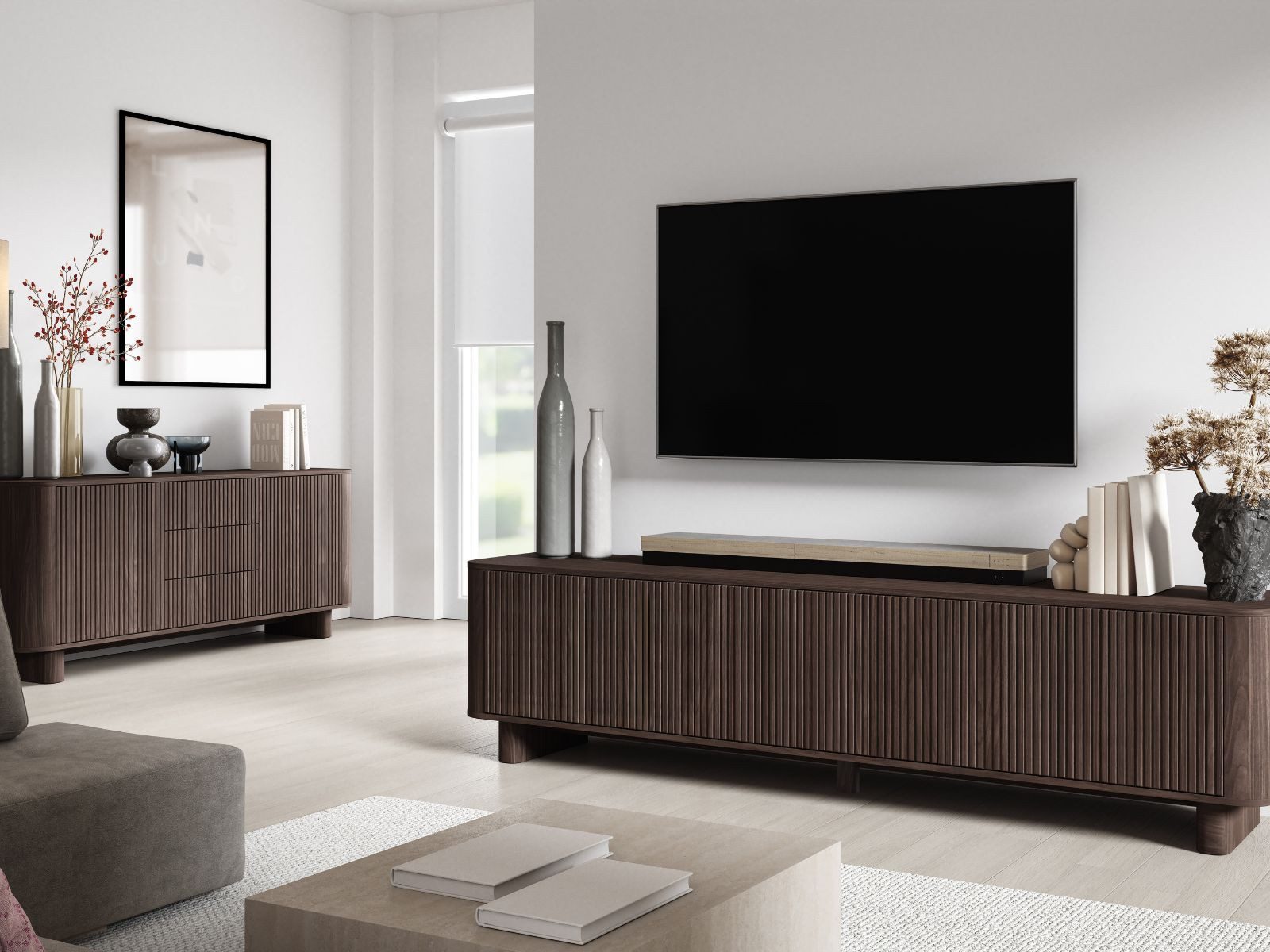 Compleo Kommode mit 3 Schubladen AKARI, Japandi Design, Nussbaum oder Kaschmir