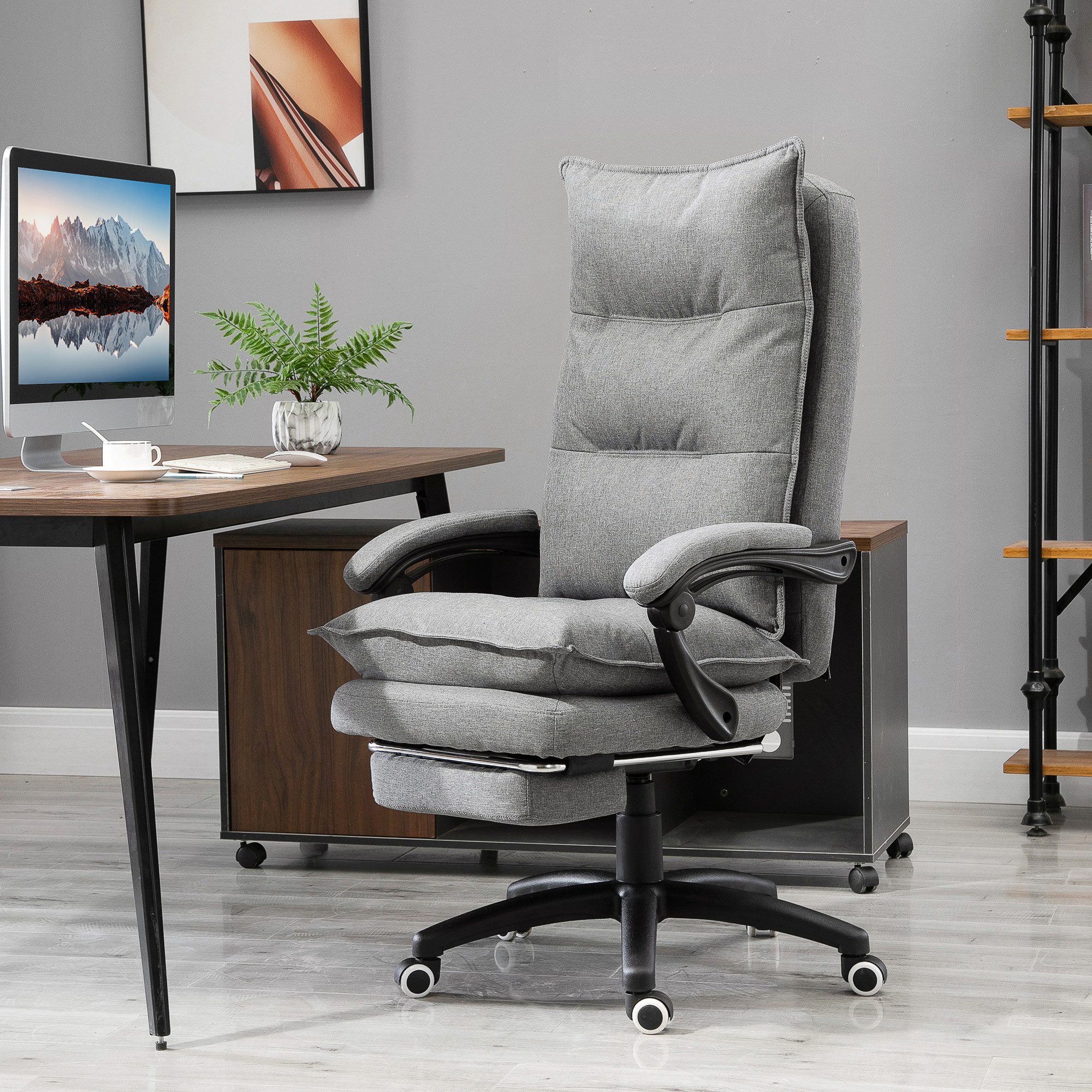 Vinsetto Schreibtischstuhl Chefsessel mit Liegefunktion, höhenverstellbarer Computerstuhl (Bürostuhl, 1 St), für Büro, Grau