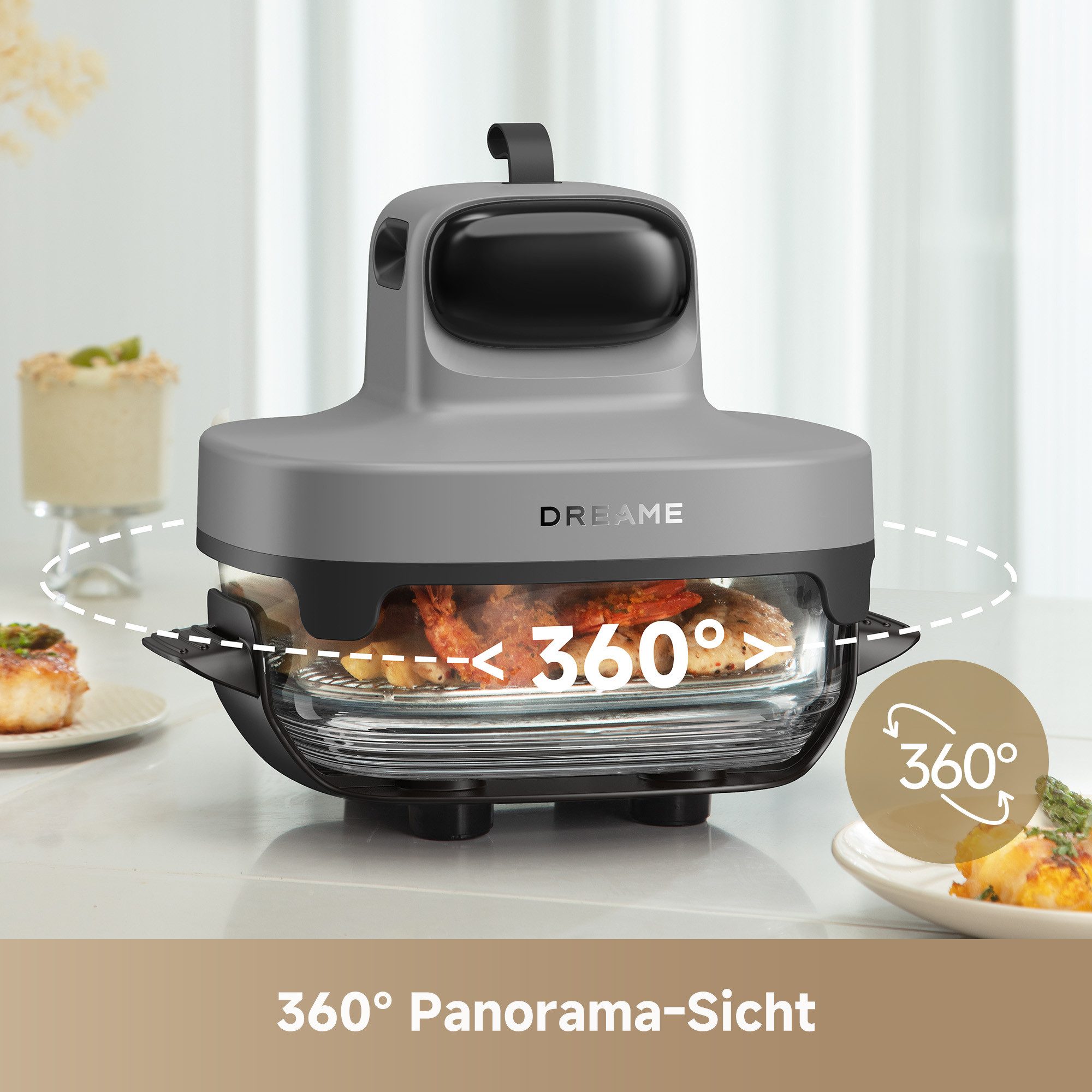 Dreame Heißluftfritteuse Tasti PT60, 1500 W, 2 Glasbehälter, 1500 Watt, Fritierplatte