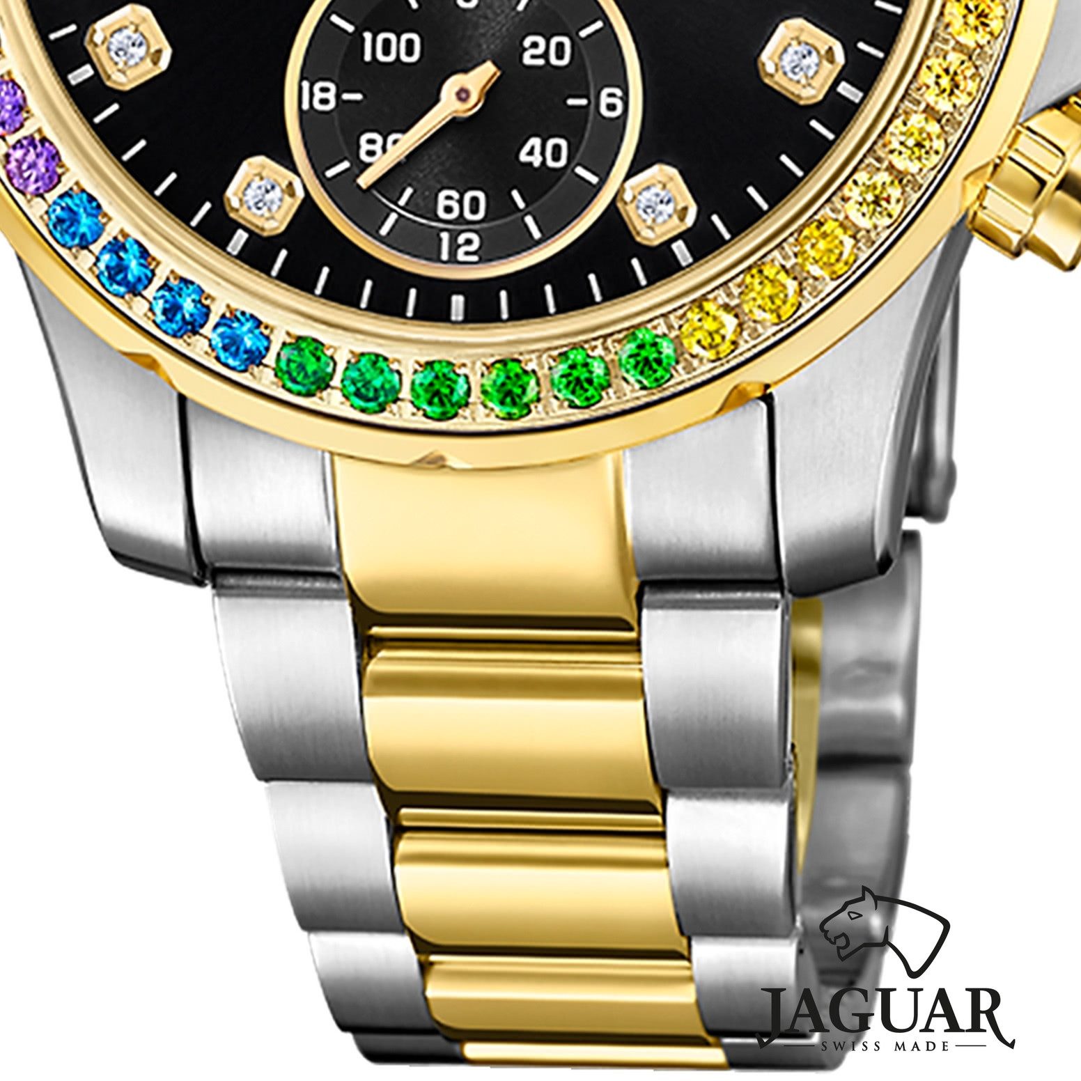 JAGUAR Multifunktionsuhr Jaguar Damenuhr Edelstahl silber gold, (Multifunktionsuhr), Damen Armbanduhr rund, Edelstahlarmband silber, gold