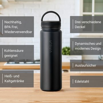 Vinsun Trinkflasche Edelstahl Trinkflasche 500ml, Kohlensäure geeignet, Wasserflasche, BPA frei, auslaufsicher, bruchsicher, Geruchs- und Geschmacksneutral