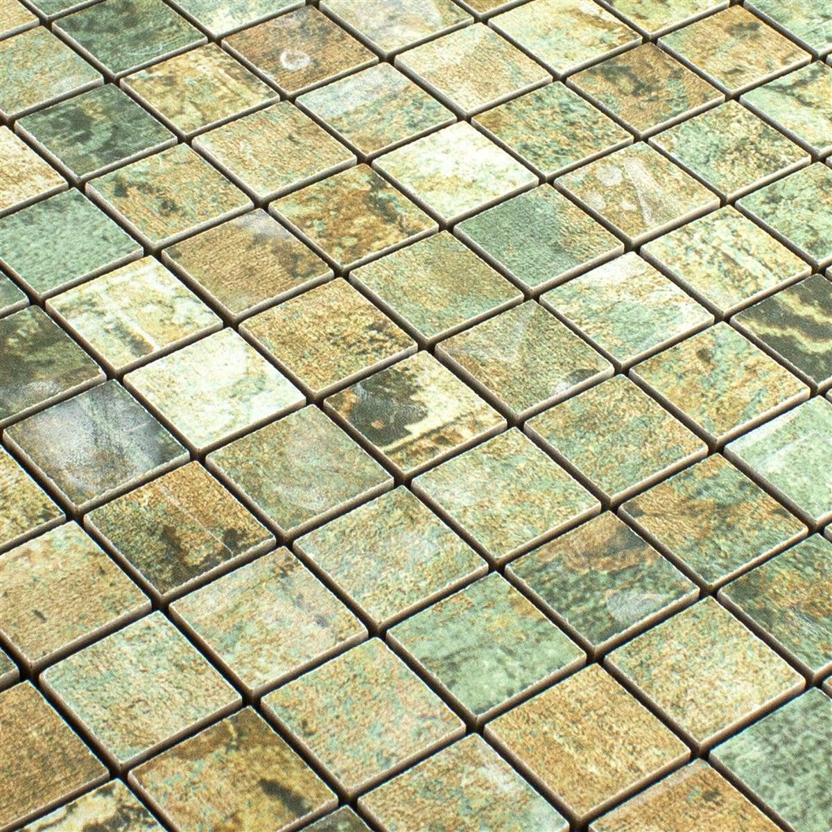 Mosafil Mosaikfliesen Keramikmosaik Fliesen Moonlight Braun Grün 25x25mm, Feinsteinzeug 29.500x29.500, beige-braun-grün, Verlegefertig auf ein Netz geklebt - Frostsicher - Wasserfest -