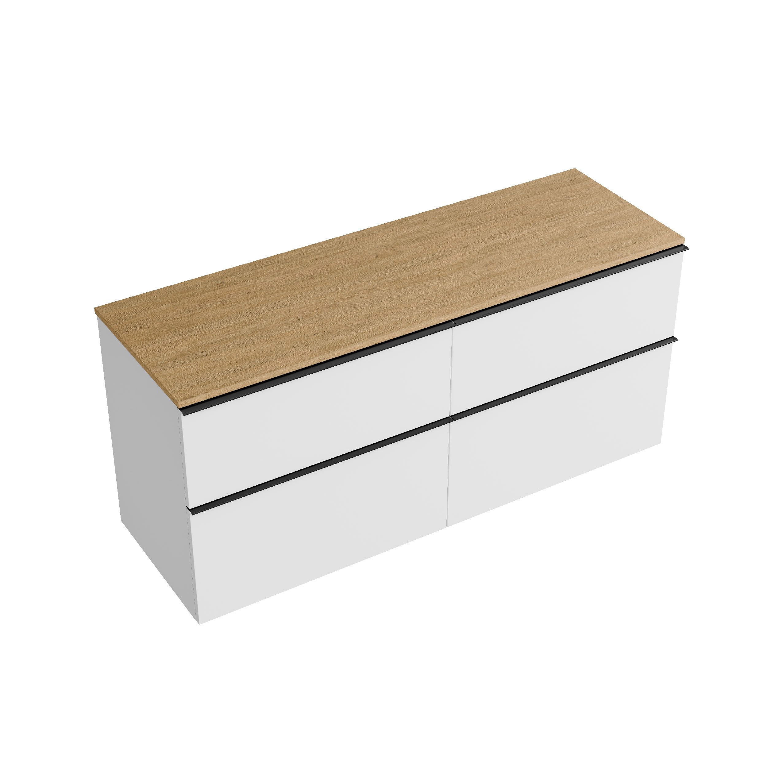 Bernstein Waschbeckenunterschrank LAVOA 160cm Weiß matt PLATTE Eiche honiggold GRIFF Anthrazit matt Waschtischunterschrank mit Waschtischplatte 4 Schubladen