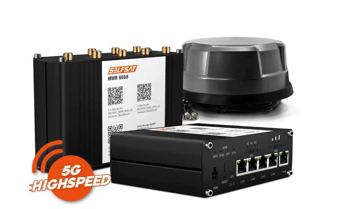 Selfsat MWR 6550 5G Cat 20 WiFi 6 WLAN Маршрутизаторы bis 3,4 Gbps Panorama Antenne Mobilfunkantenne