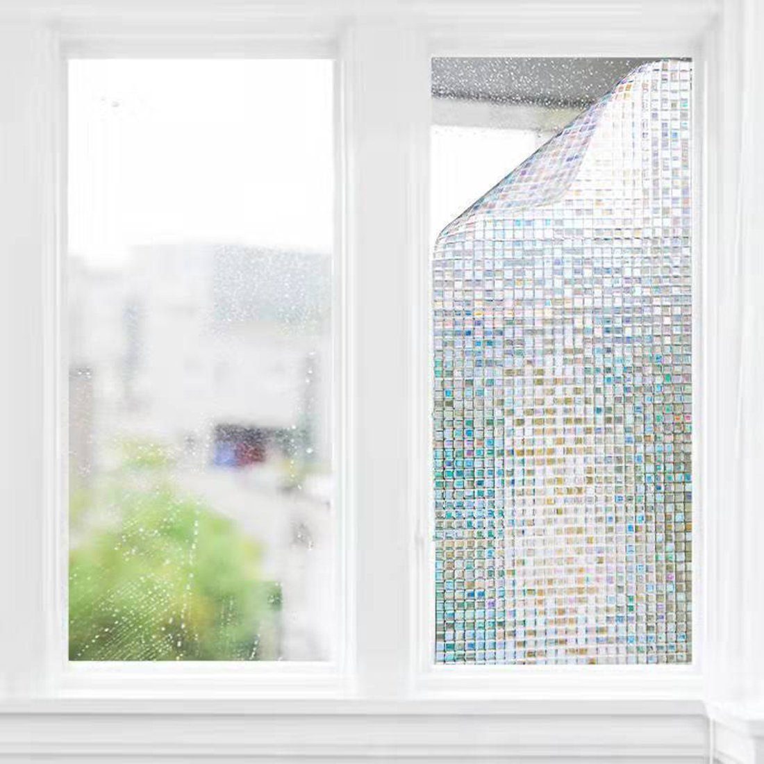 Fensterfolie 3D Fensterfolie Bunt Selbsthaftend, Haiaveng, Texturiert,  Blickdichte Sichtschutzfolie Regenbogen Fenster Dekorfolie