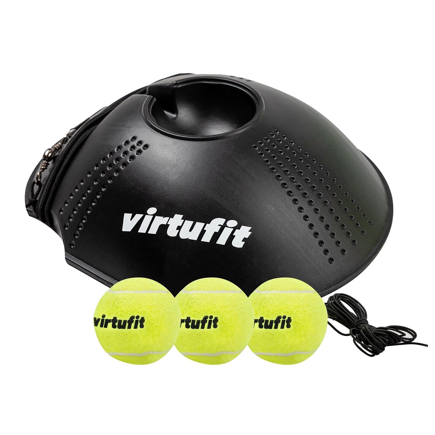 VirtuFit Tennisschläger VirtuFit Tennistrainer mit 3 Bällen und 370 cm elastischem Koord