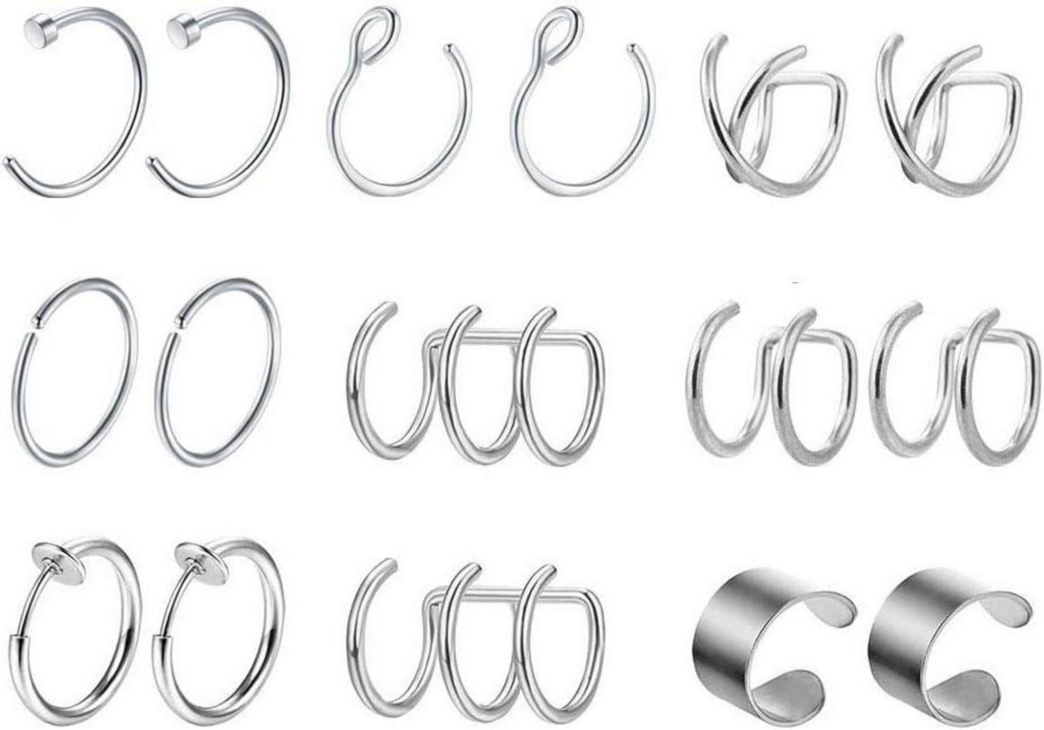 Piercing-Set 4-24Stk Fake Piercings Ohrklemme Ear Cuff Edelstahl Face Piercings