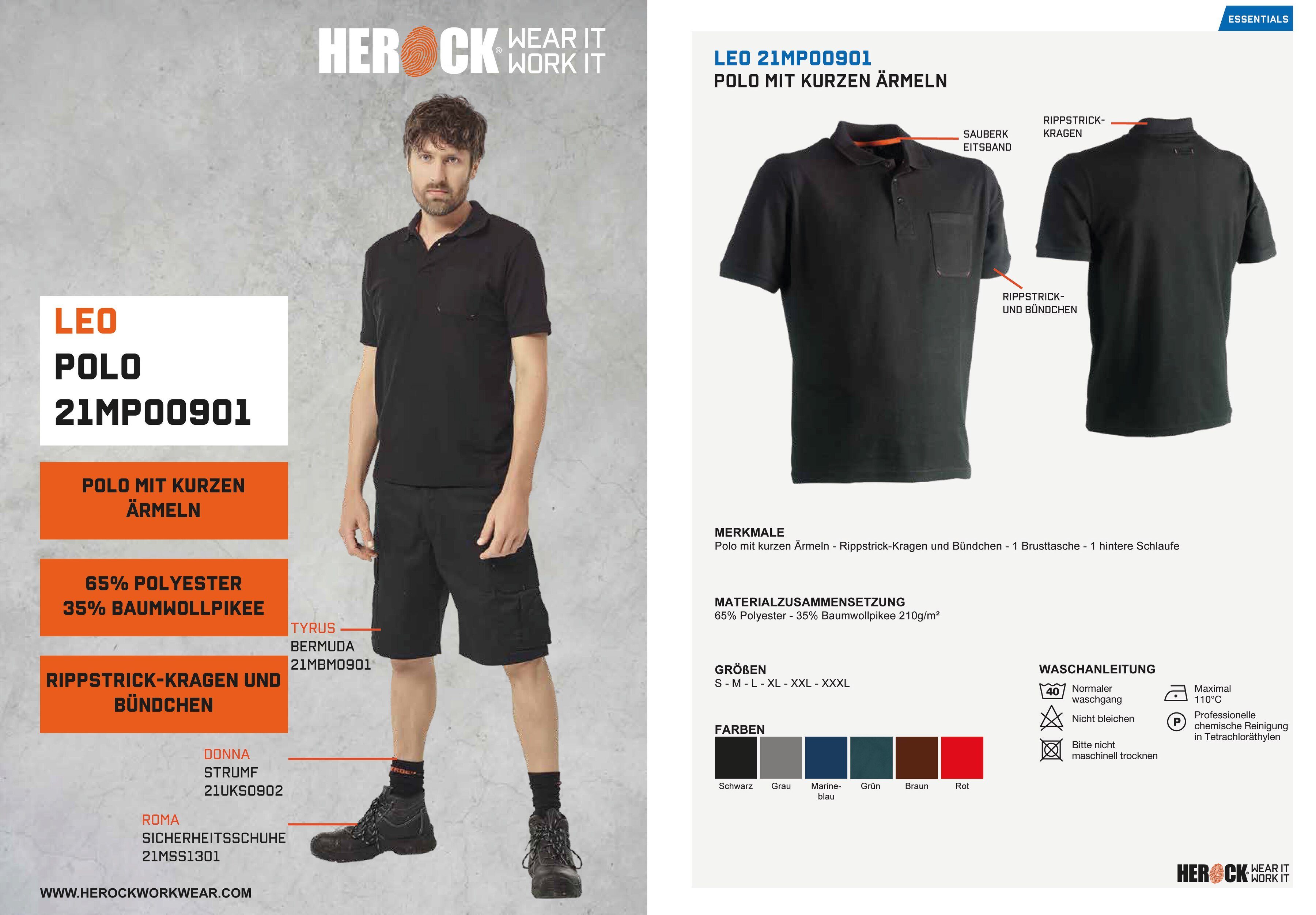 Kurzärmlig Polohemd Poloshirt Brusttasche, Leo Herock und Bündchen, schwarz verschiedene Farben 1 Rippstrick-Kragen