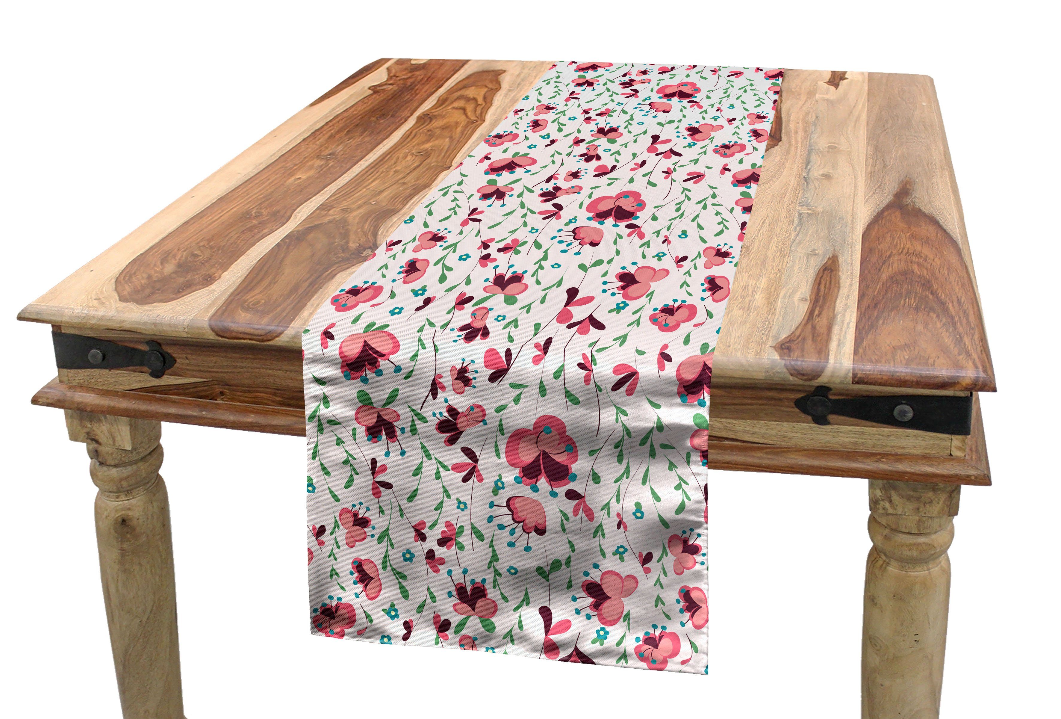 Abakuhaus Tischläufer Esszimmer Küche Rechteckiger Dekorativer Tischläufer, Blumenweinlese aufblühenden Röschen