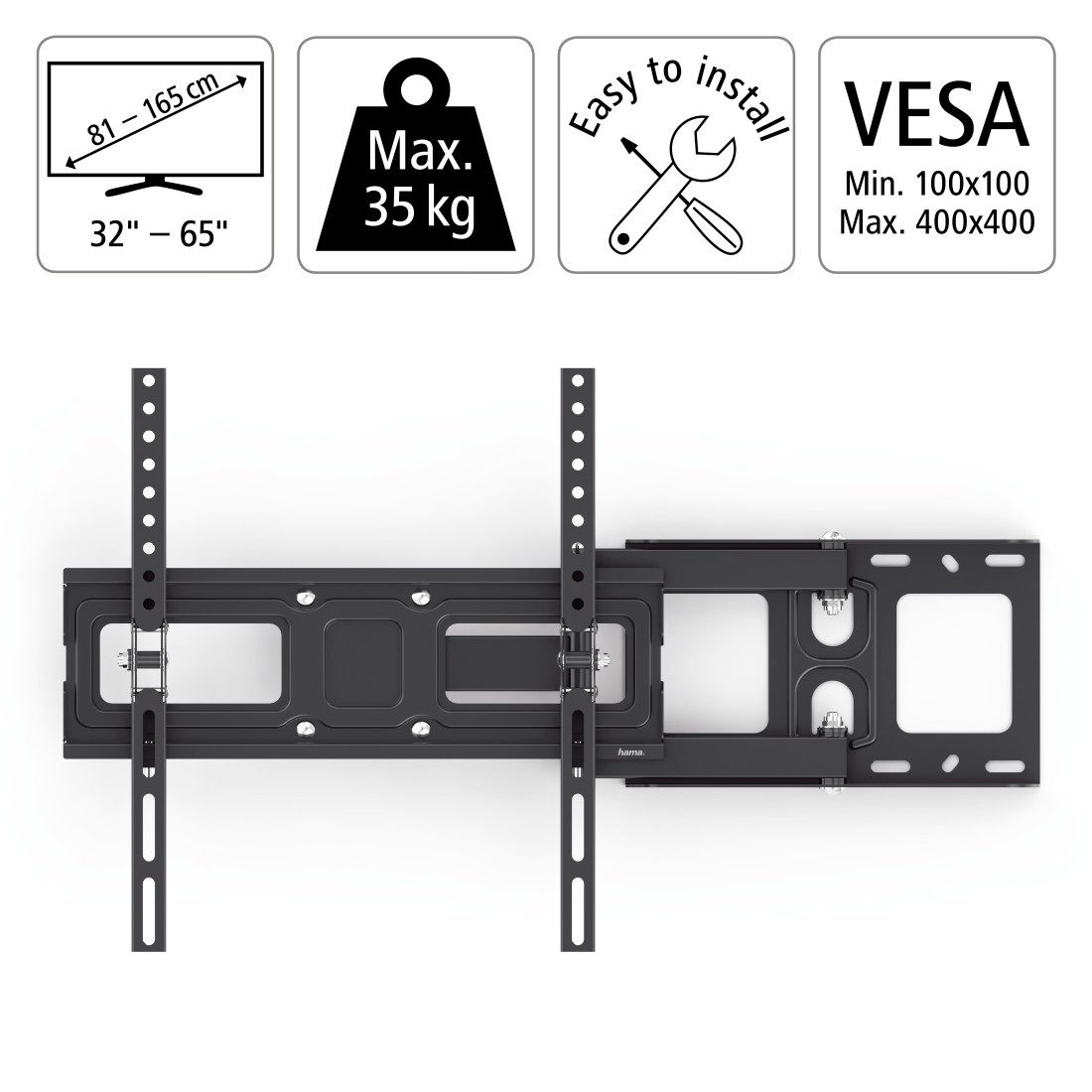 Hama TV-Wandhalterung Wand Halterung universal für Fernseher, 32 43 50 55 65 Zoll, bis 35 kg, (bis 65 Zoll, ausziehbar, schwenkbar, neigbar, einfache Montage, TV Halter bis 65)