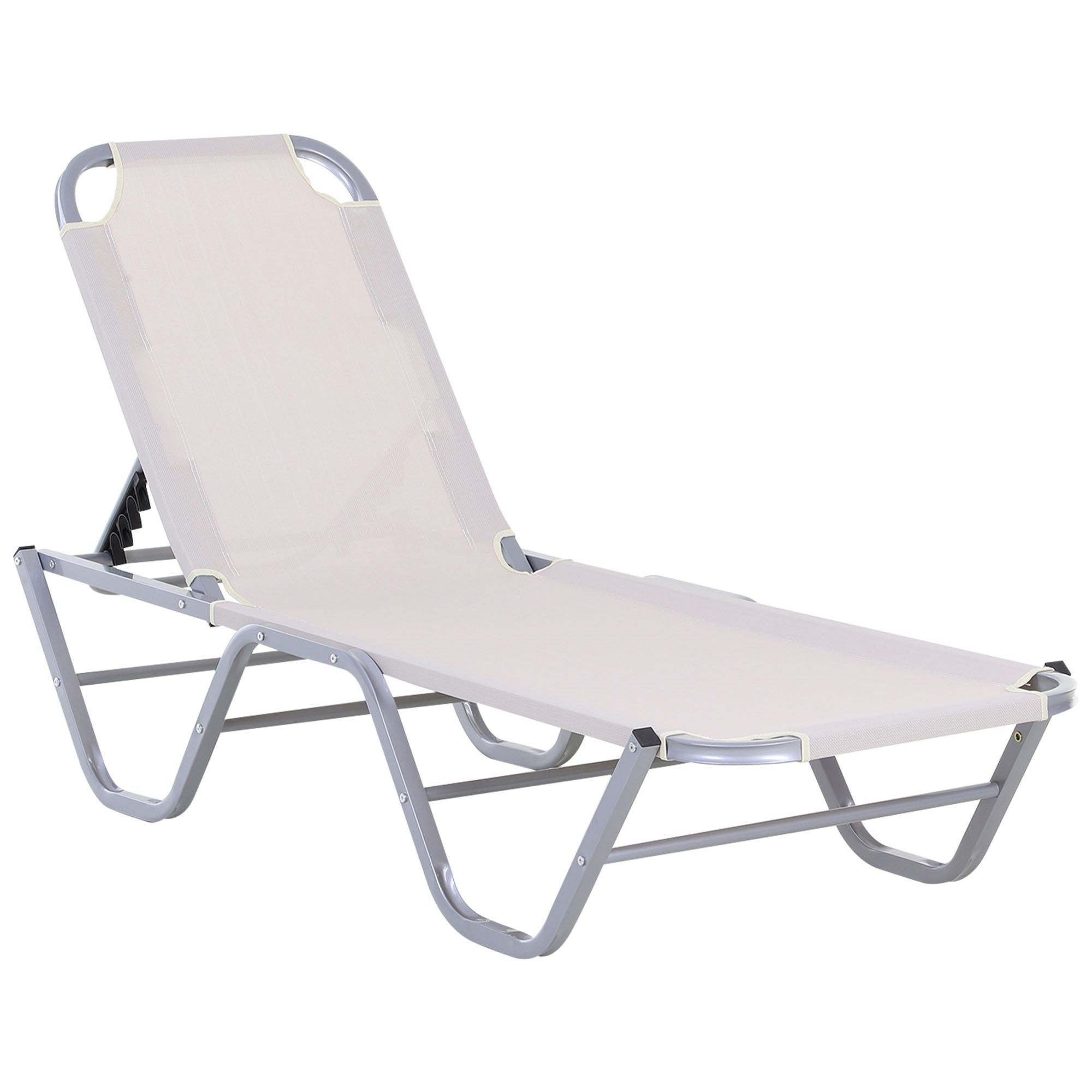 Outsunny Gartenliege Sonnenliege, Sonnenliege Strandliege 5-Stufige Gartenliege Alu Texteline Beige