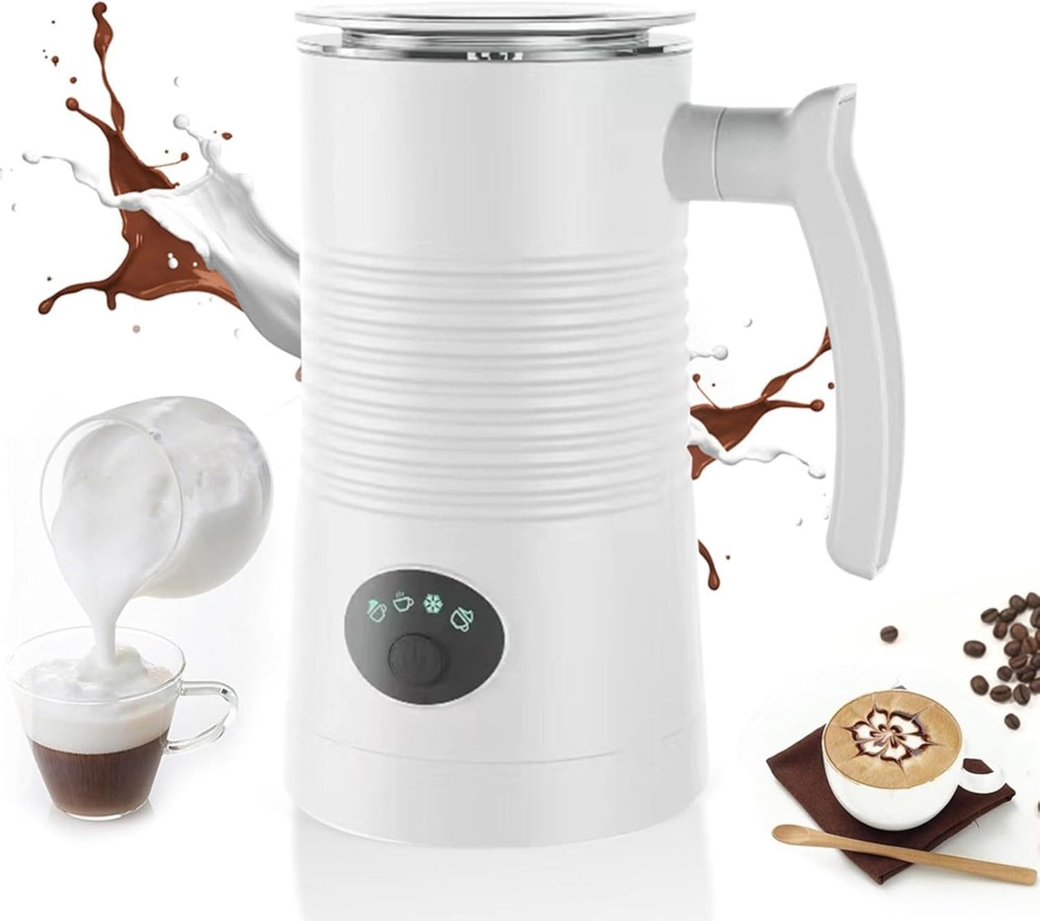 AURIVION Milchaufschäumer 4-in-1 elektrischer Milchaufschäumer für heiß & kalt, 100 W, Milk Frother leicht zu reinigen für Kaffee, Kakao & Hafermilch