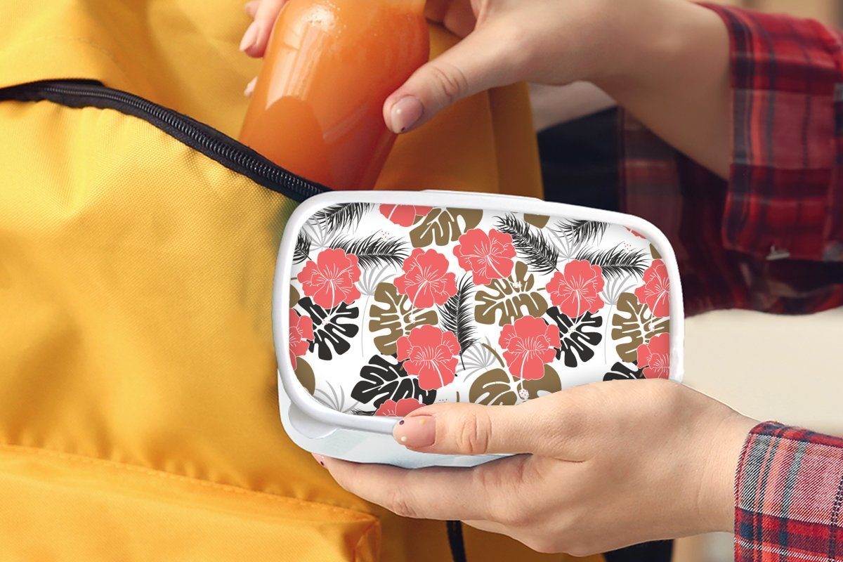 MuchoWow Lunchbox Exotische Pflanzen - Muster - Kunststoff, Brotdose, Erwachsene, weiß für Jungs für und Hawaii, Brotbox (2-tlg), Kinder und Mädchen