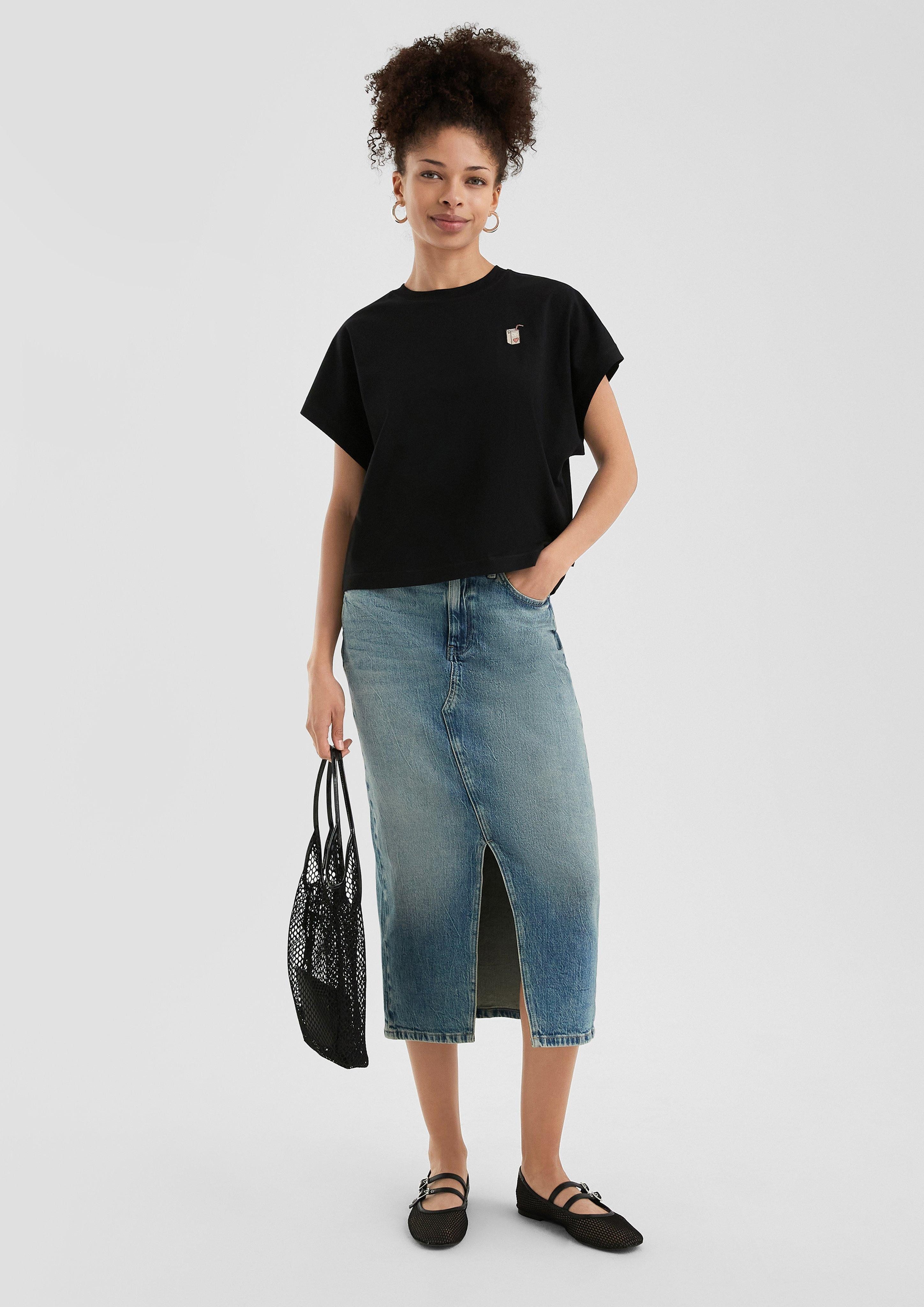 QS Kurzarmshirt Lässiges Baumwollshirt mit kleiner günstig online kaufen