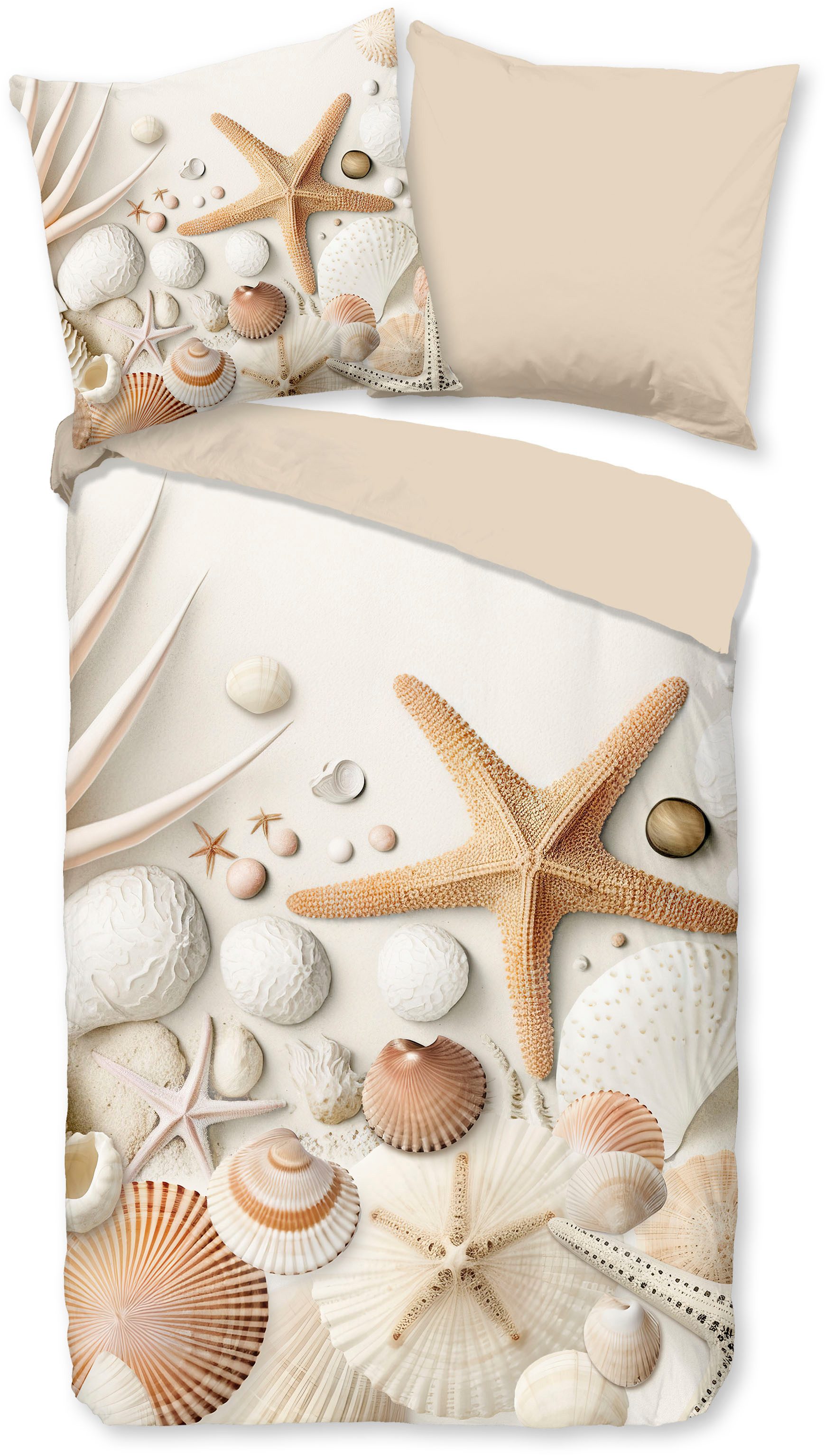 good morning Wendebettwäsche Cote, Renforcé, 2 teilig, 100% Baumwolle, Renforcé, Reißverschluss, Wendeoptik, strand, Seestern