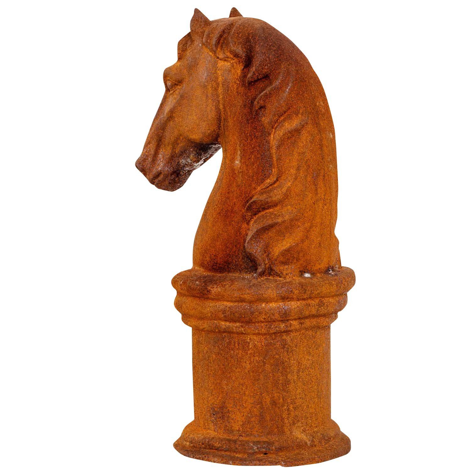 Figur Sockel Skulptur Schachfigur Gartenfigur Garten Pferd Aubaho Horse Eisen Pferdekopf