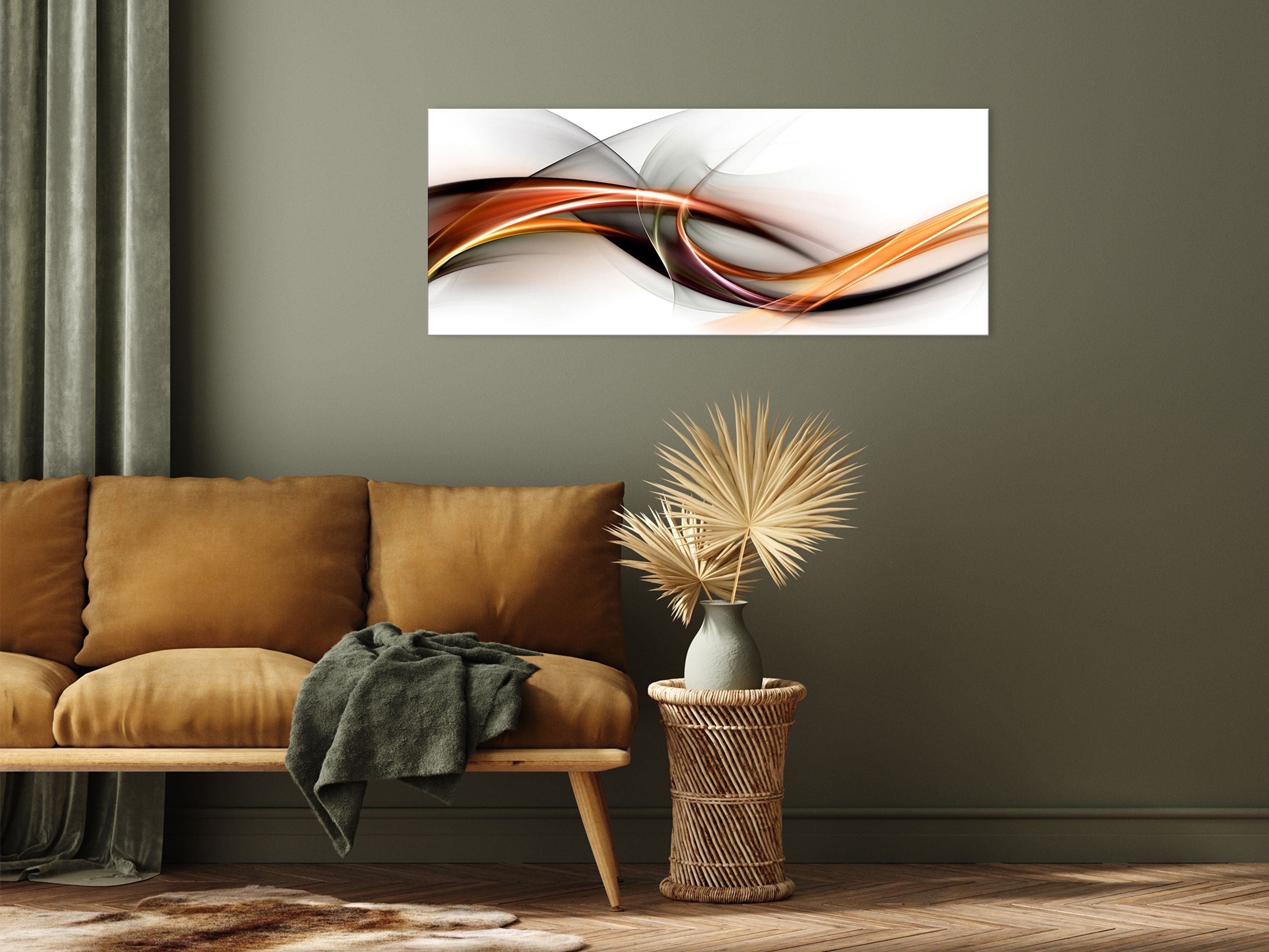 Bild Glasbild orange, abstrakte Glas Glasbild 125x50 Welle Kunst: aus artissimo XXL Querformat Wandbild orange groß cm