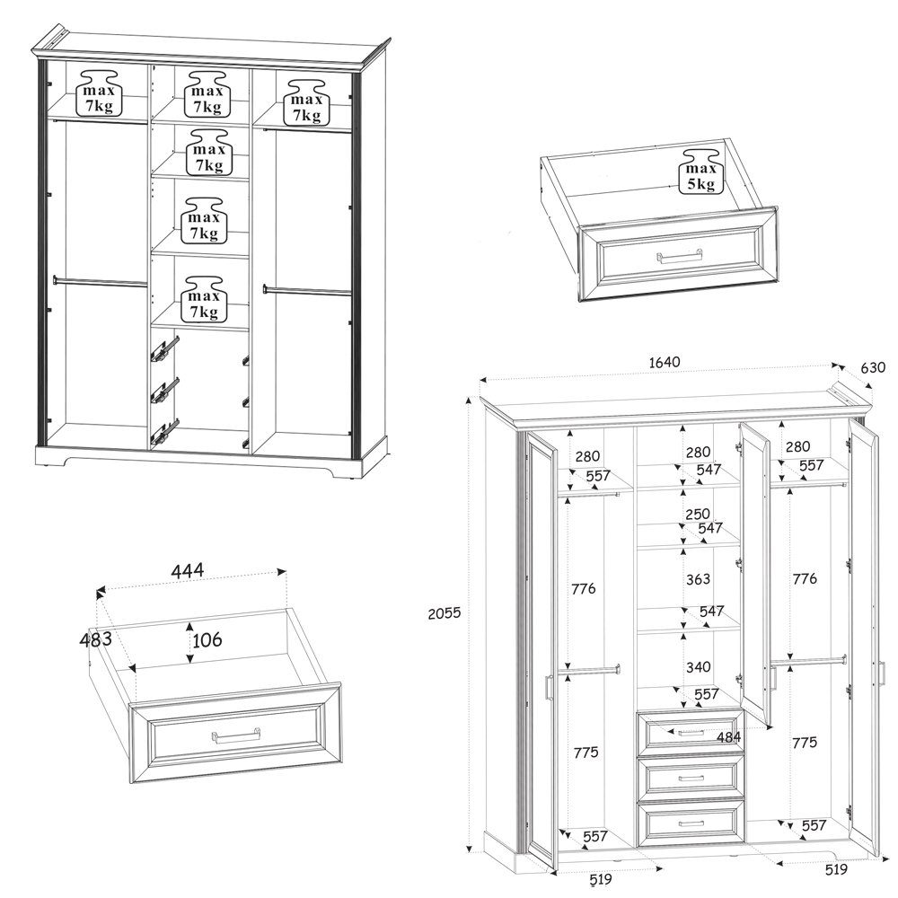 Lomadox Babyzimmer-Komplettset JASPER-78, (4-tlg), Anderson Pine Nb. weiß, Eiche Nb.,Bett, Schrank, Kommode, Standregal – Bild 4 von 5