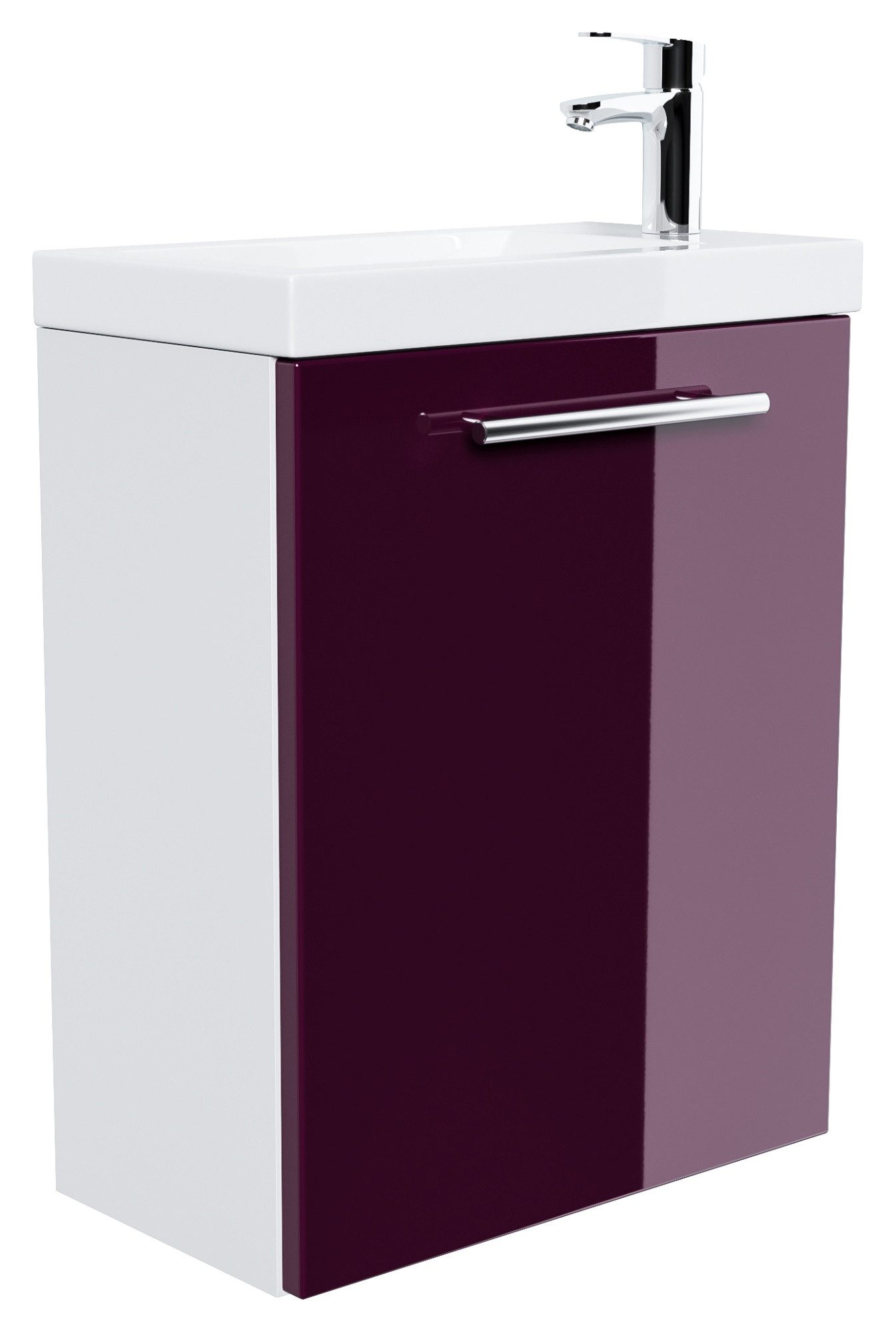 Magnolia Home Waschtisch Badmöbel Salona 50 cm Weiss hochglanz / Brombeere
