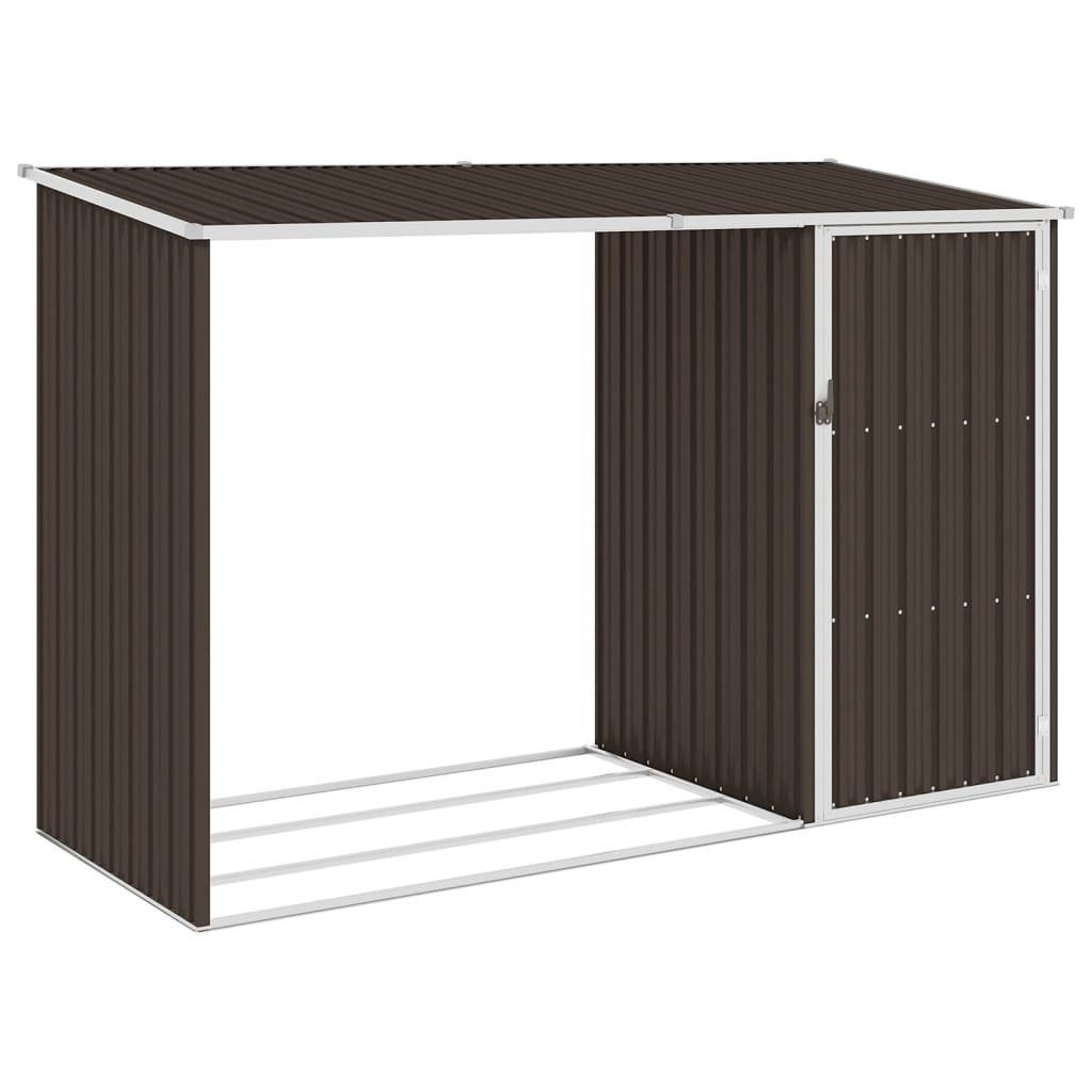 DOTMALL Kaminholzregal 2-in-1 Gartenschuppen aus Verzinkter Stahl, BxTxH:245x98x159 cm Braun