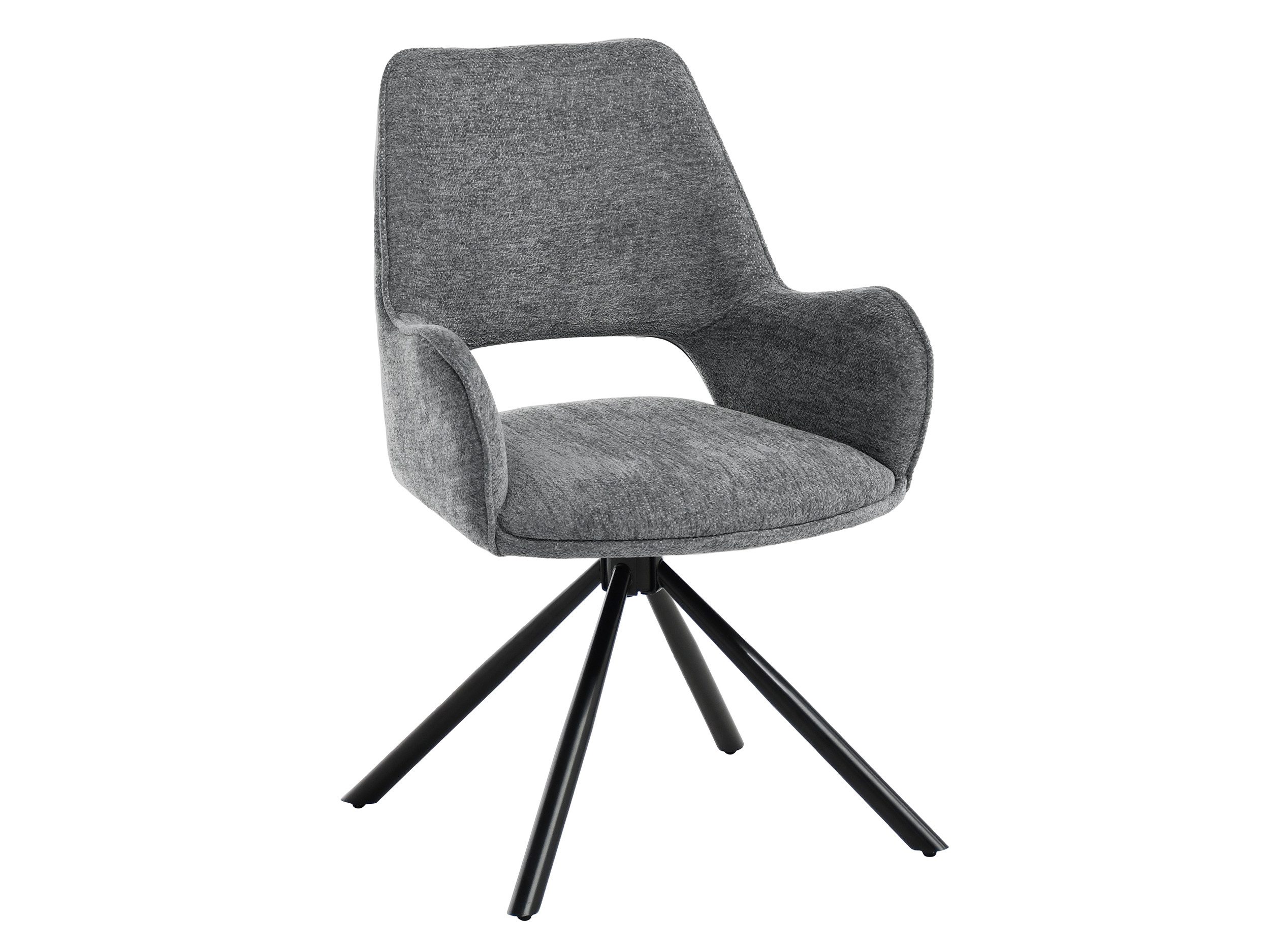 Beautysofa Drehstuhl TREO Esszimmerstuhl mit Armlehnen (Polsterstuhl, Raven Stoff), schwarze Metallbeine