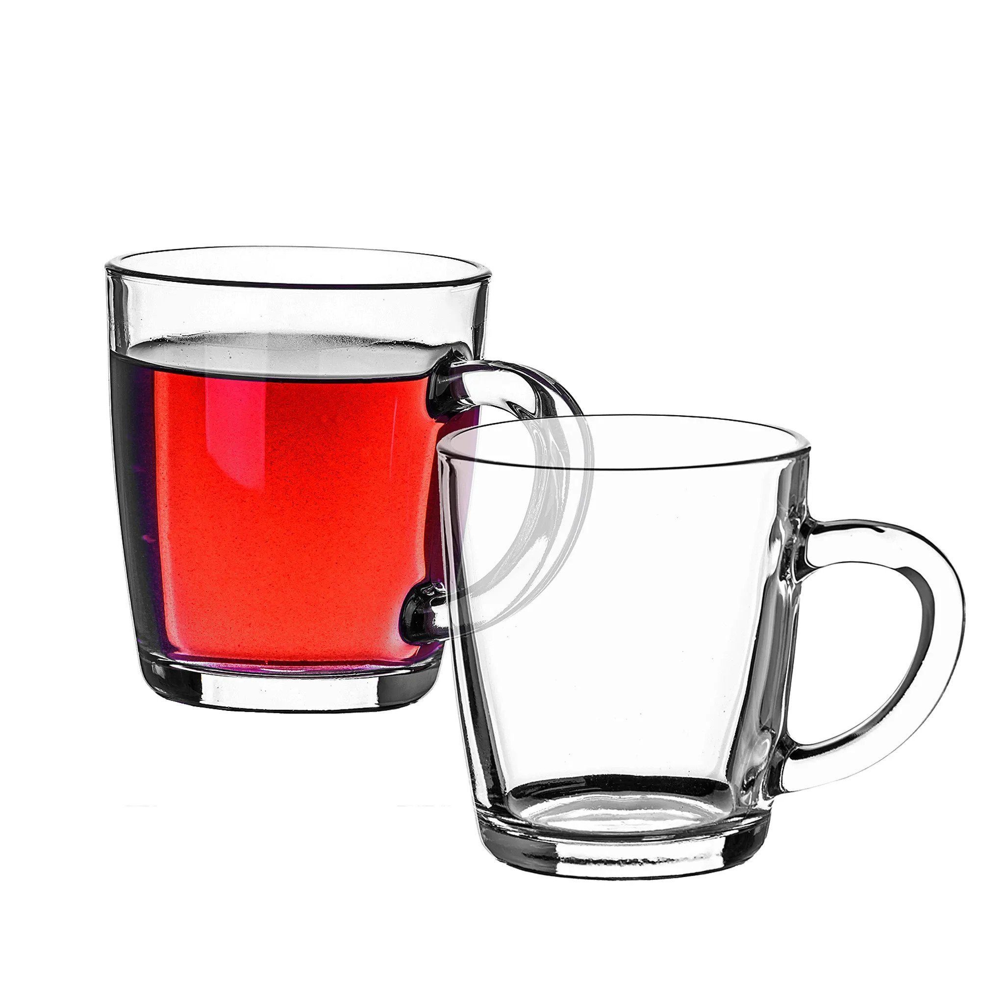 Pasabahce Gläser-Set Pasabahce 55531 Teeglas Glasbecher mit Henkel Basic 340 ml (2 er Set)