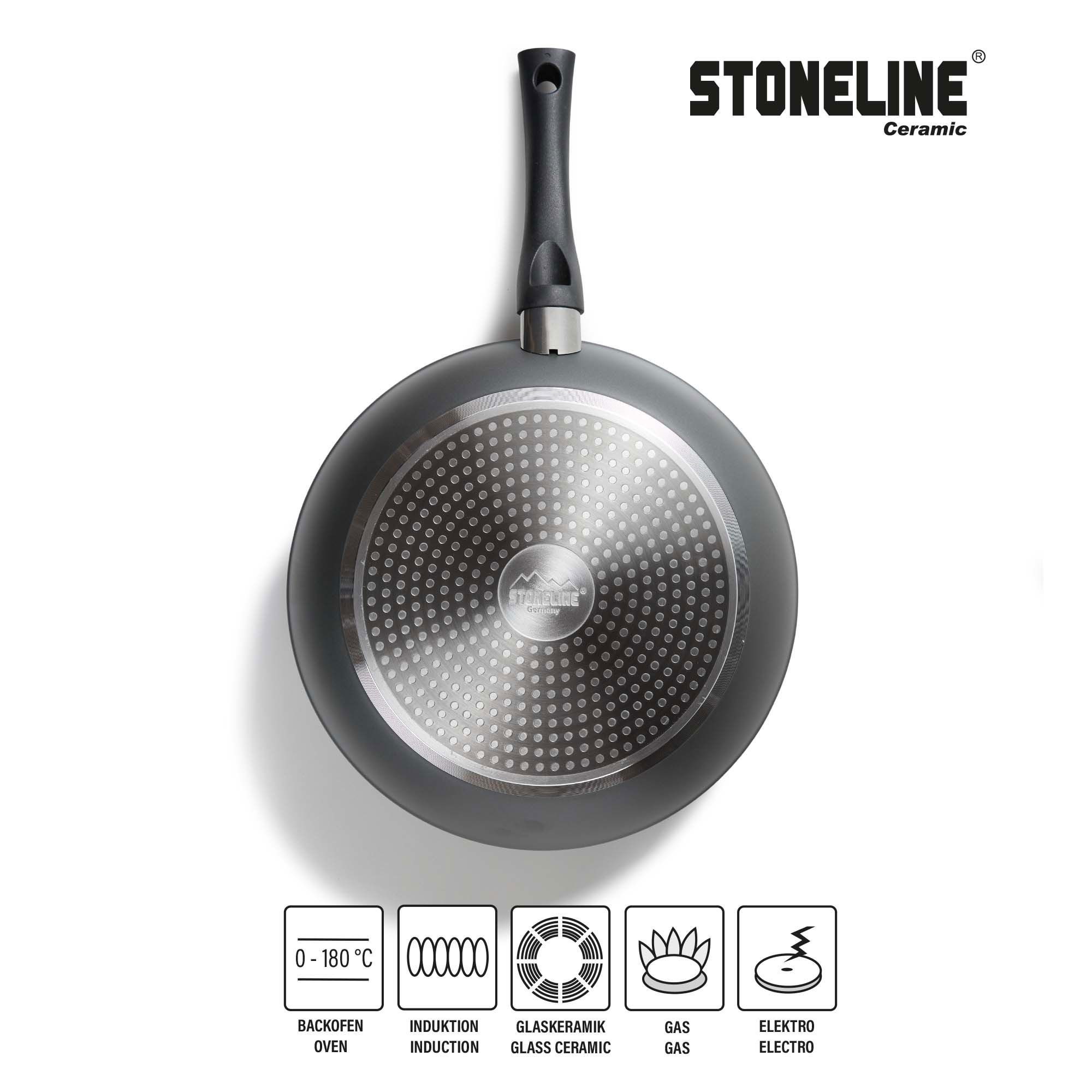 STONELINE Bratpfanne, Aluminium (2-tlg), mit echten Steinpartikeln, induktionsgeeignet, Designed in Germany