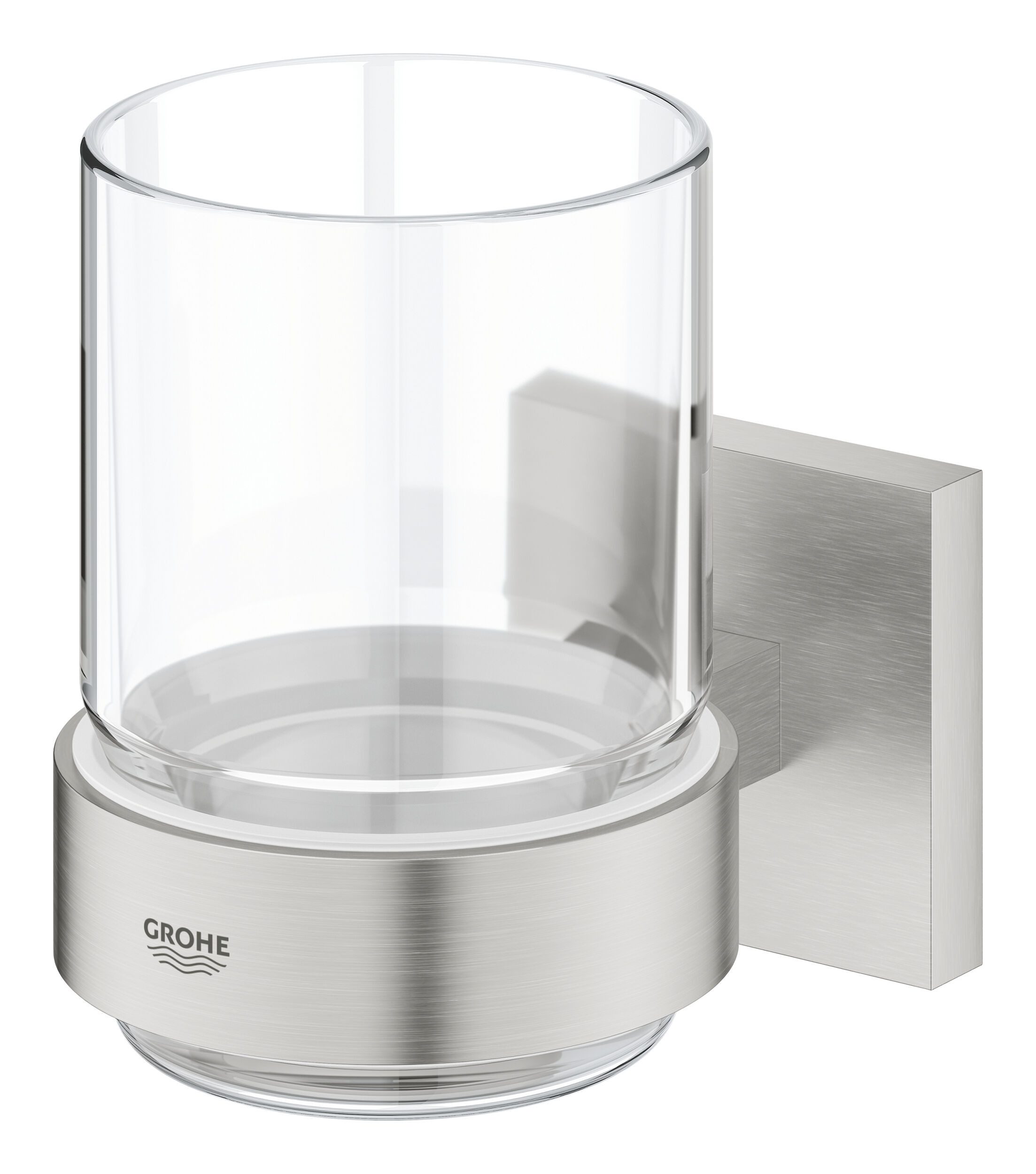 Grohe Zahnputzbecher Start Cube, Kristallglas mit Halter - Supersteel