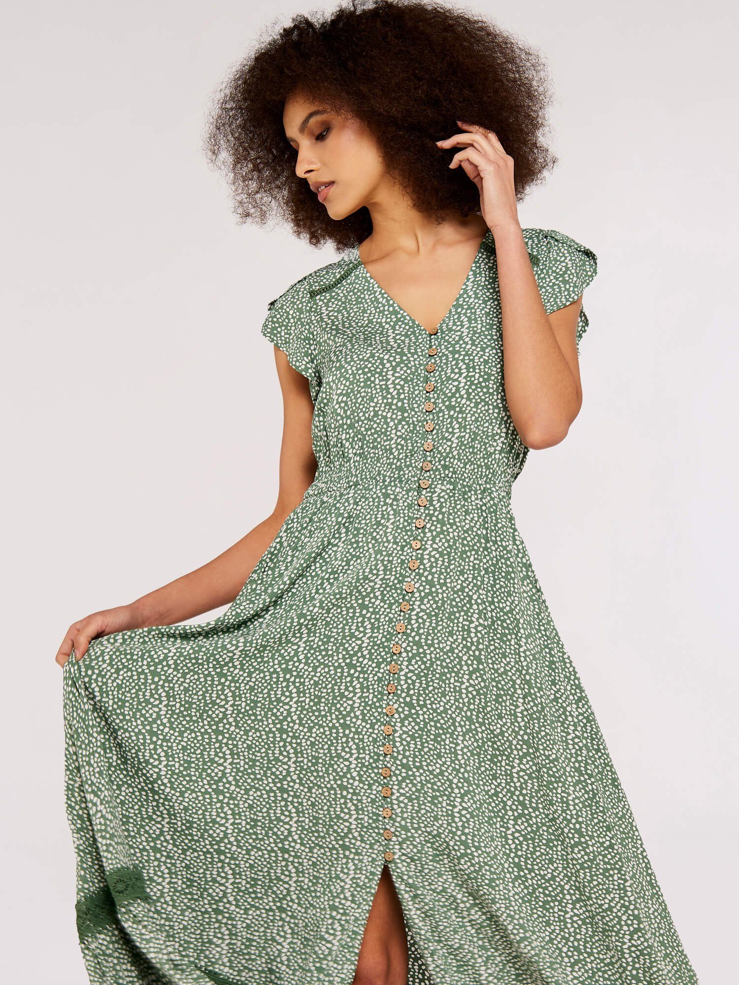 Apricot Druckkleid Irregular Dot Crochet Dress, günstig online kaufen