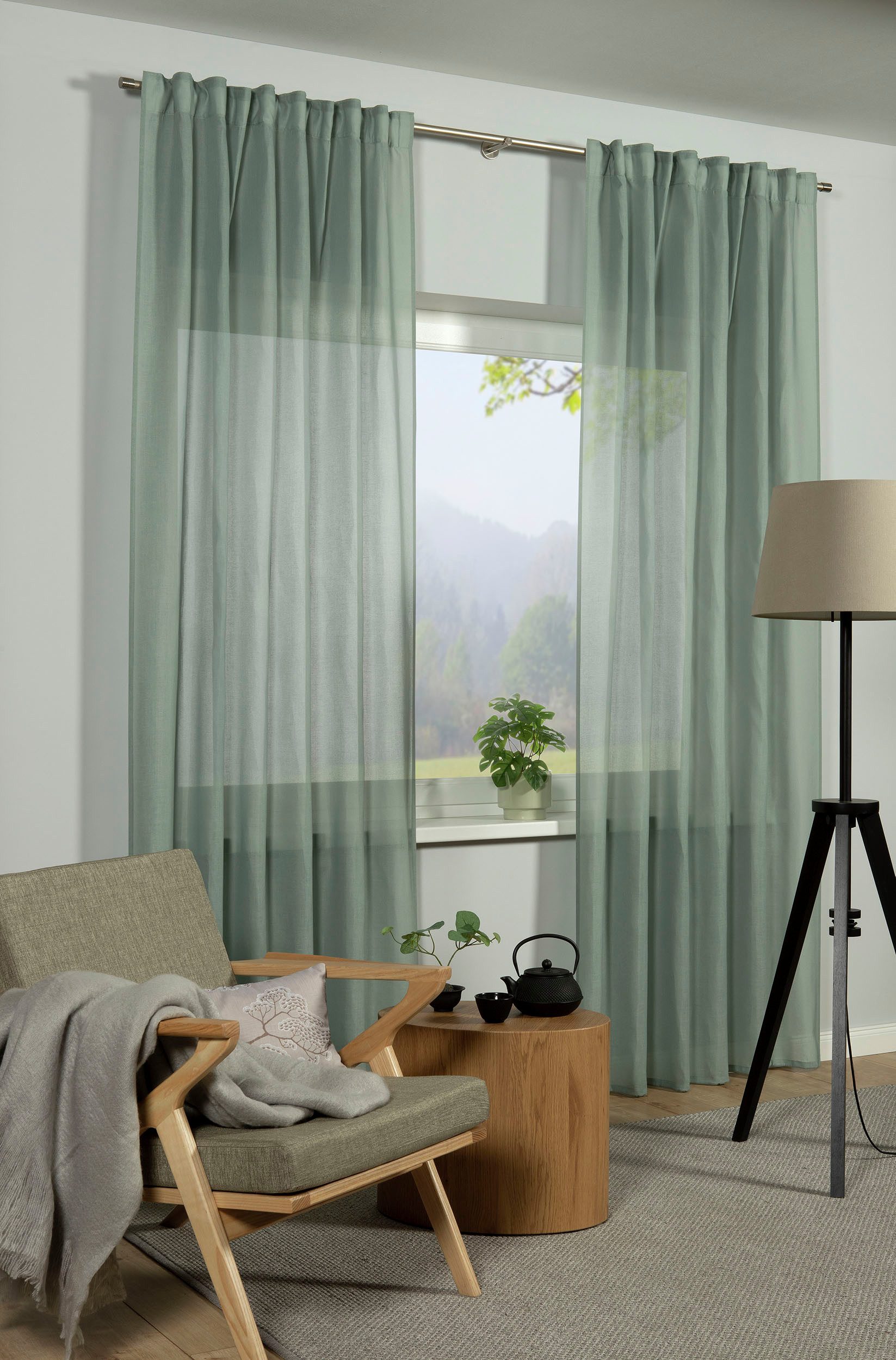 GARDINIA Gardine GRS Schal Zen Silence mit Gardinenband (1 St), blickdicht, blickdicht, Kunststoff, Stoff aus 50 % recyceltes Polyester