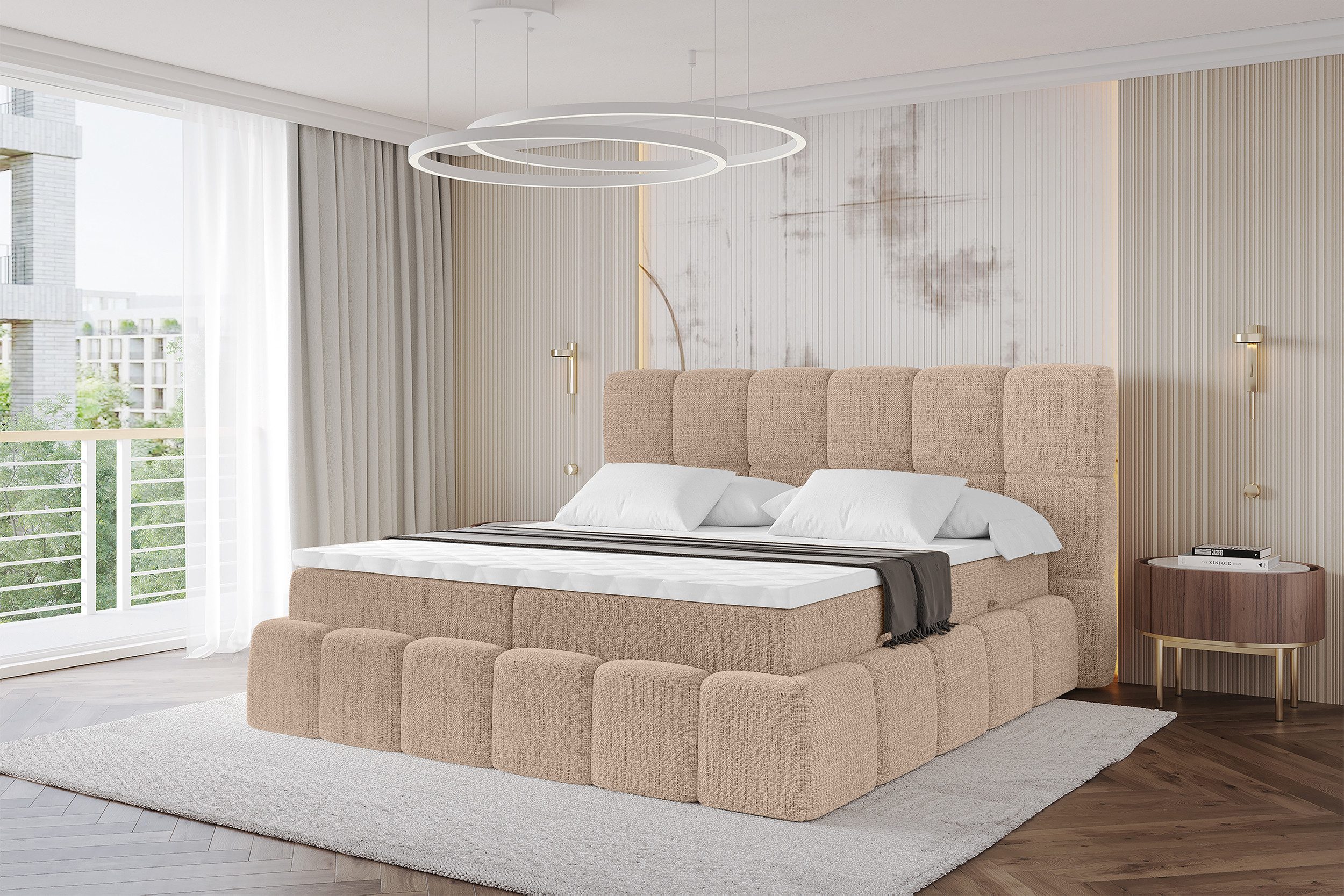 ALTDECOR Boxspringbett AURI (Multipocket-Matratze H4, H3 Matratze Bonellfederung, Topper, Kopfteil)