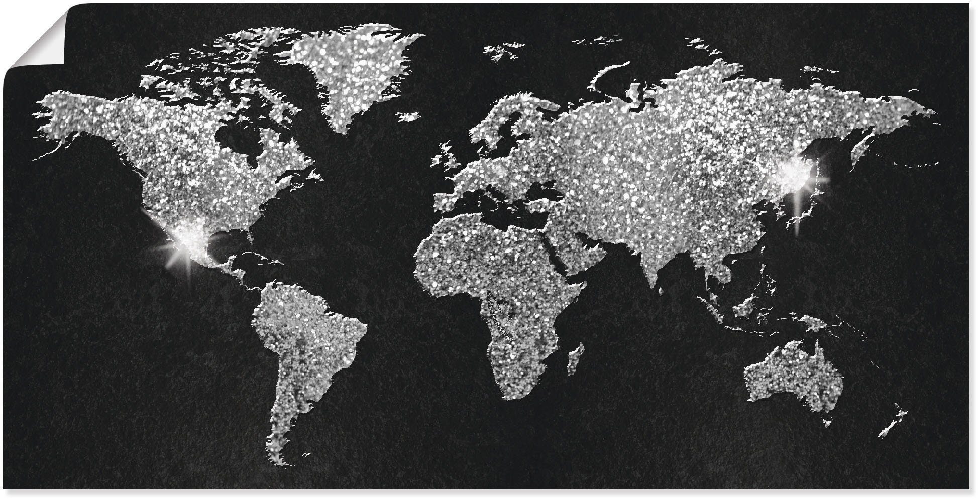 in versch. Weltkarten oder Weltkarte als & Land- Glitzer, Poster Wandbild St), Leinwandbild, Größen Artland (1 Wandaufkleber Alubild,