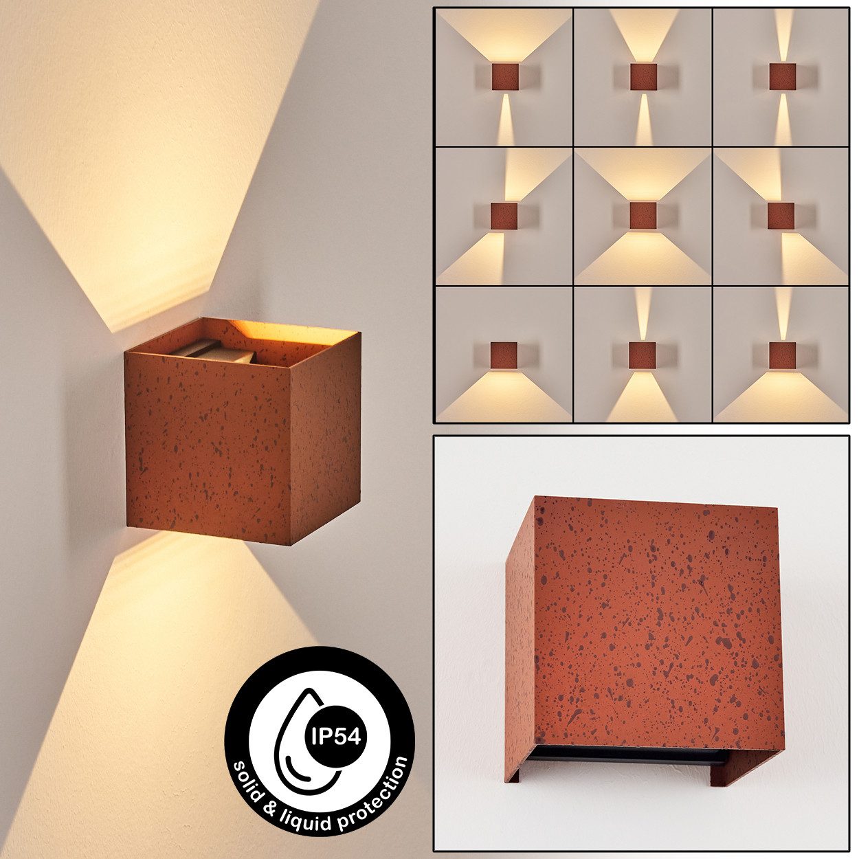 hofstein Wandleuchte Wandlampe aus Metall in Rostfarben/Gesprenkelt, LED wechselbar, 3000 Kelvin, LED, austauschbarer Lichteffekt, Außenleuchte, 350 Lumen, IP 54