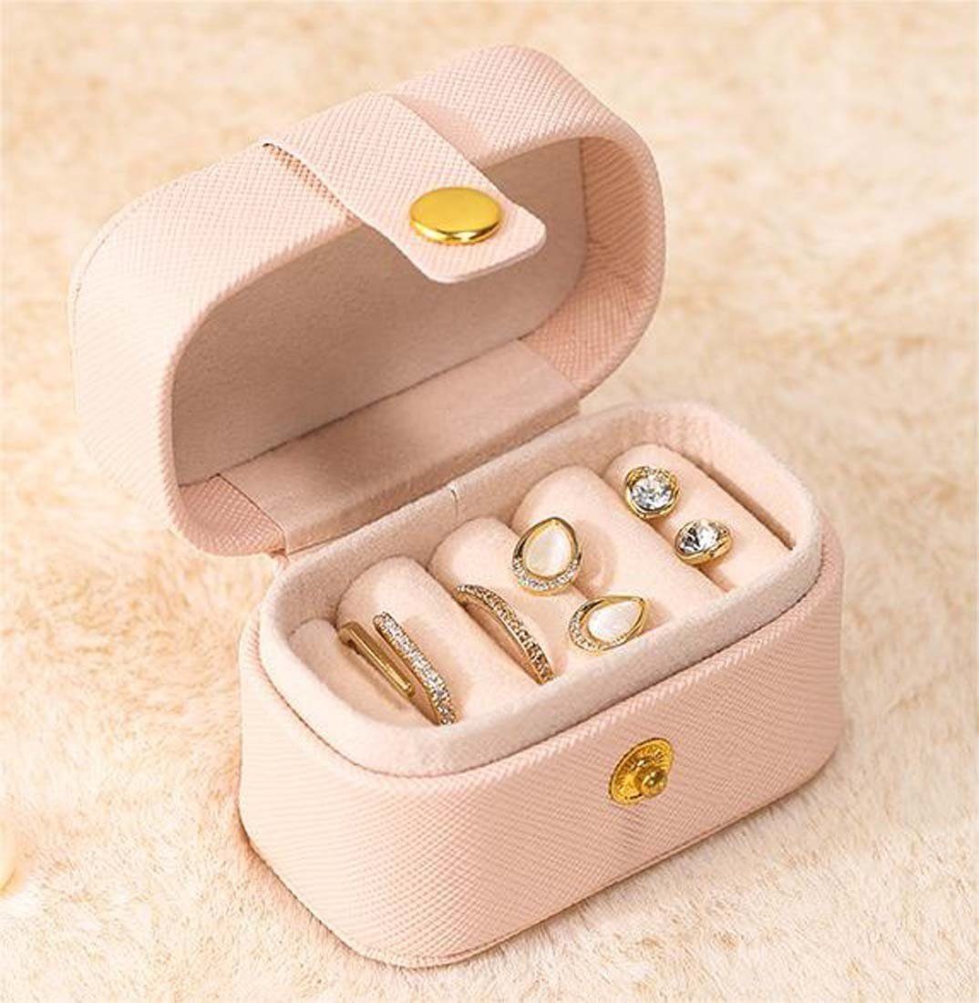 Geschenk einfarbige Rosa Aufbewahrungsbox Schmuckkasten Schmuckkoffer tragbare Schmuckschatulle, für für kreatives Damen, Ohrringe, Mini-Ringbox LENBEST