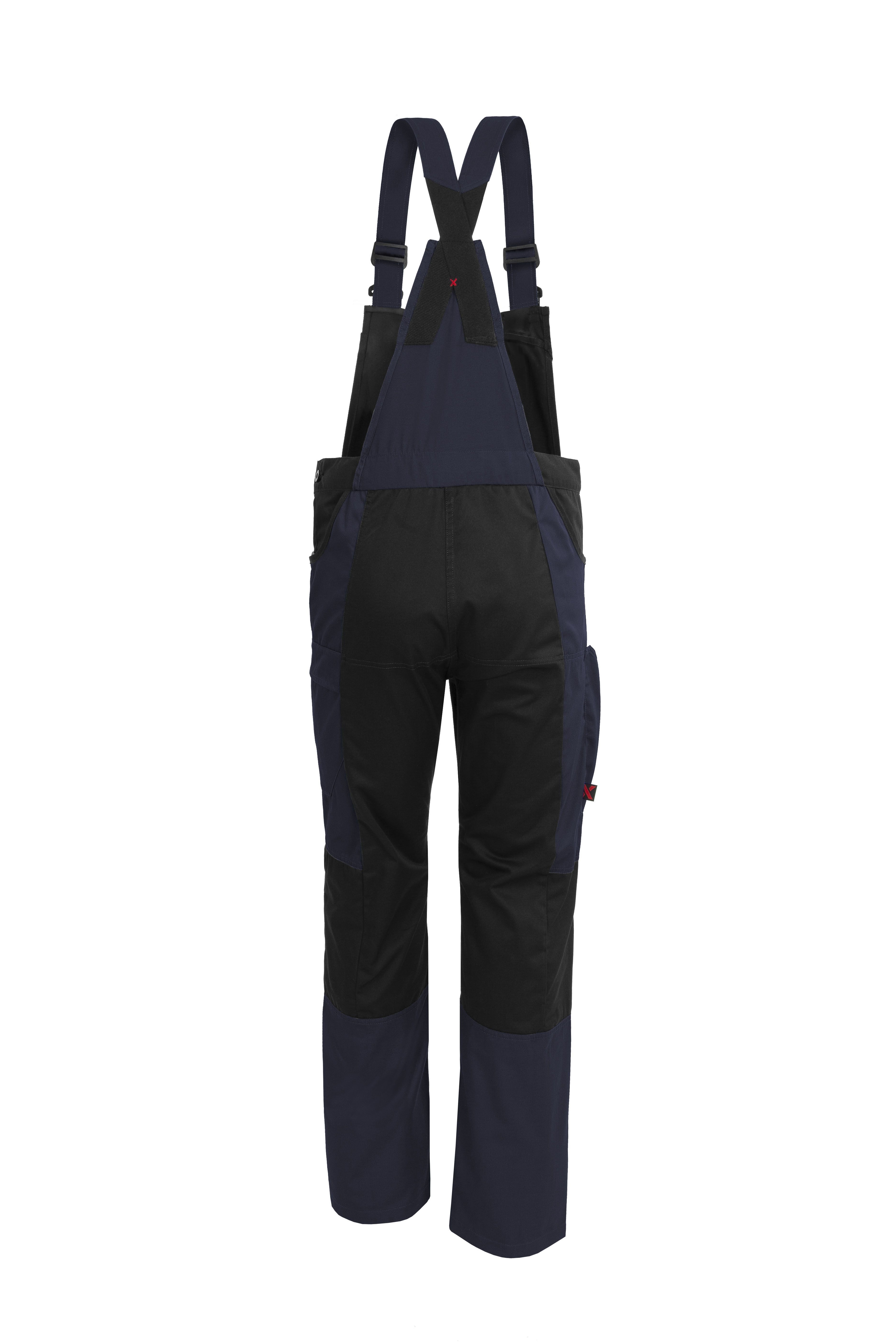 Qualitex Workwear Arbeitslatzhose "X-Serie" X-treme strapazierfähige Arbeitshose - faserverstätkt (1-tlg) Latzhose mit 14 Taschen - Blaumann mit vorgeformter Kniepolstertasche