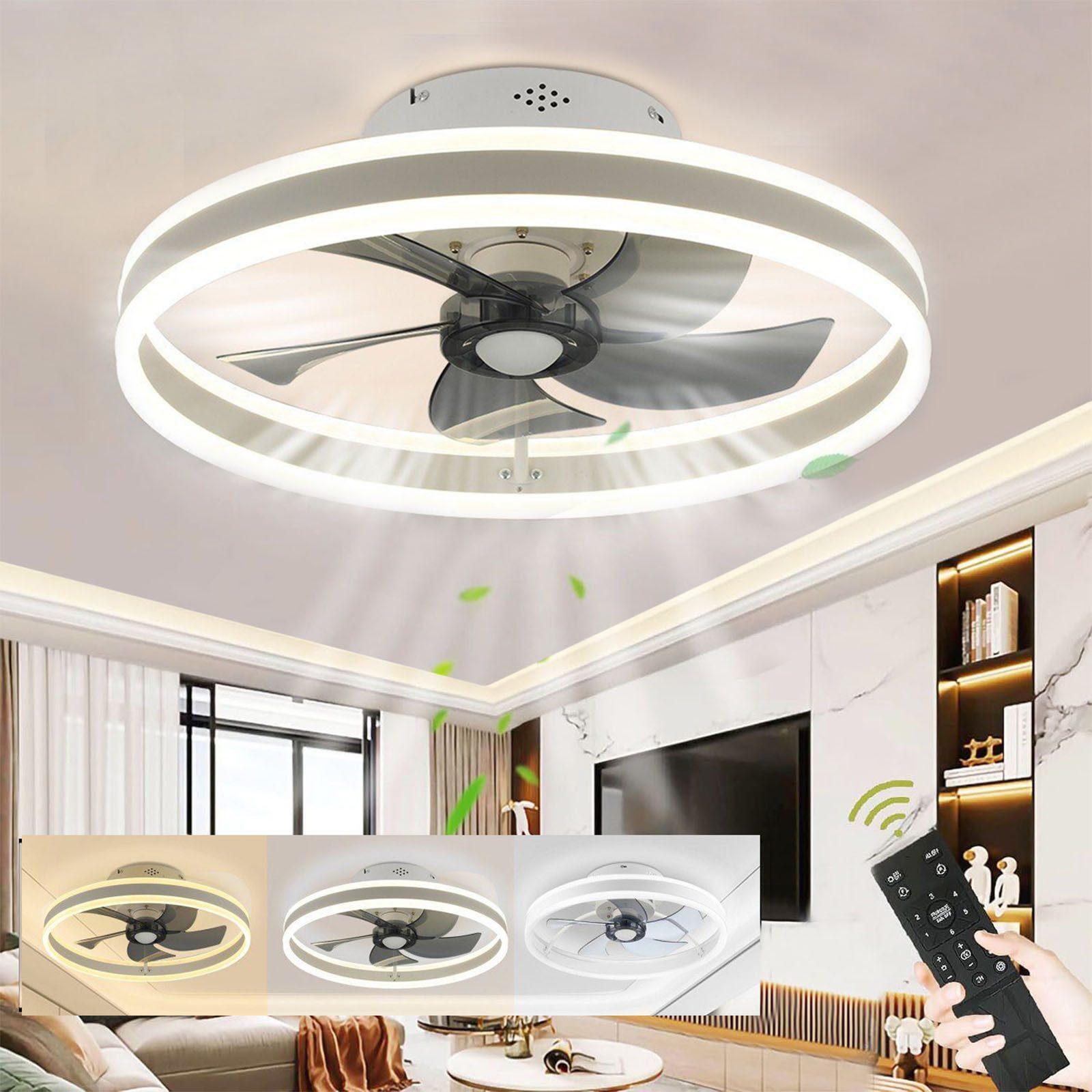 Deckenventilator 85W Deckenleuchte Dimmbar, Leise Deckenventilator 6 Geschwindigkeiten