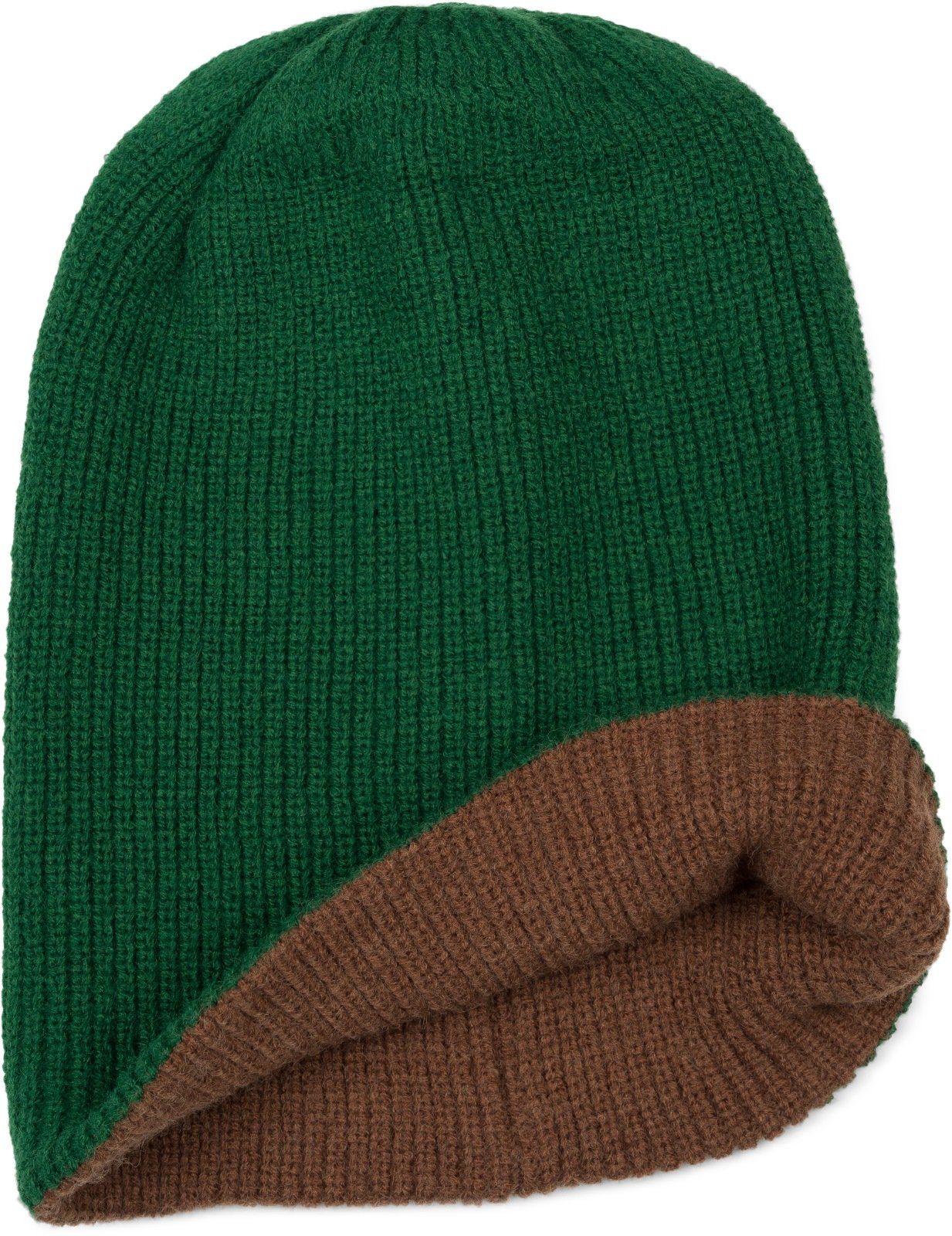 styleBREAKER Strickmütze (1-St) Wende Feinstrick Beanie Dunkelgrün-Braun doppelt gestrickt