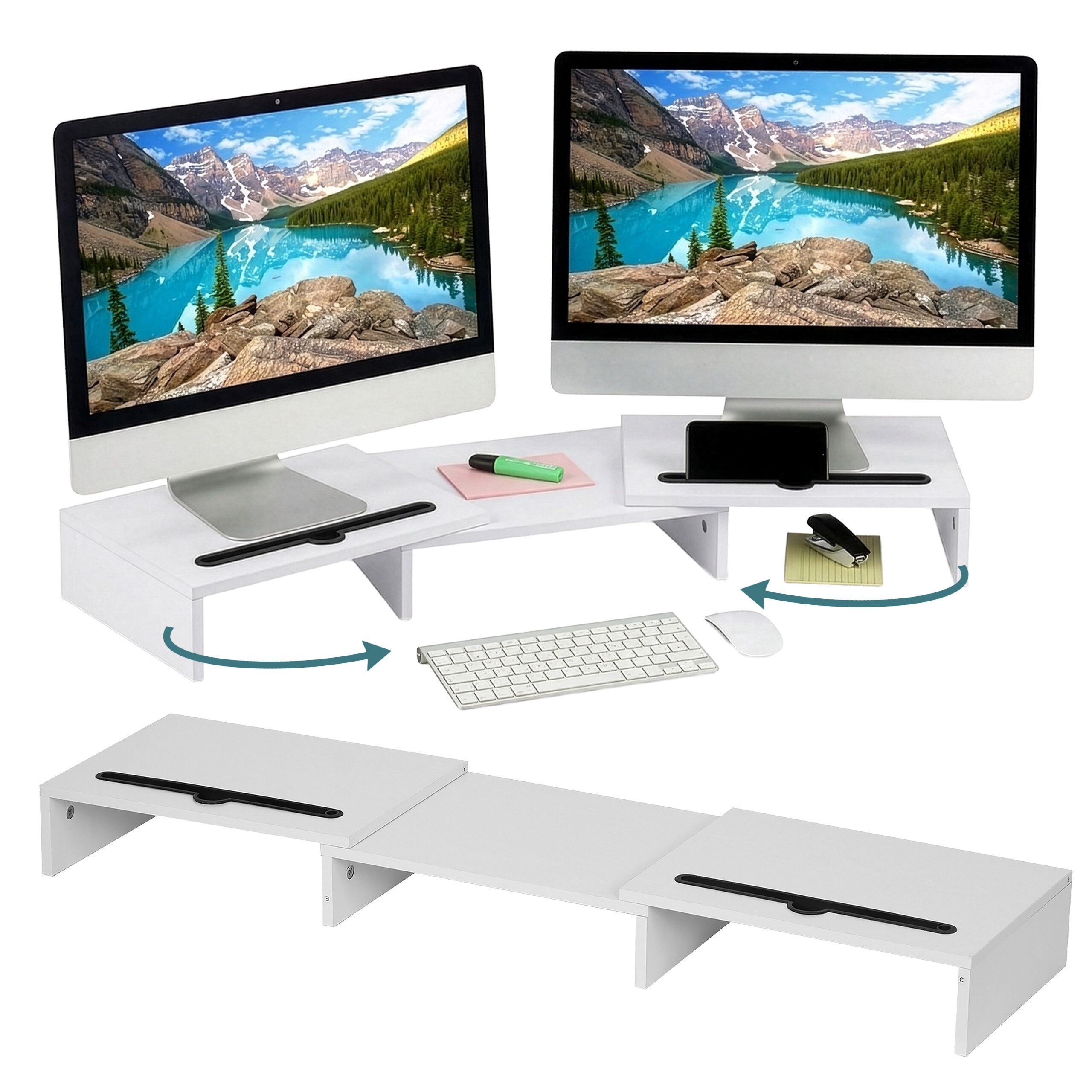 relaxdays Monitorständer für 2 Monitore Weiß, (1-tlg)