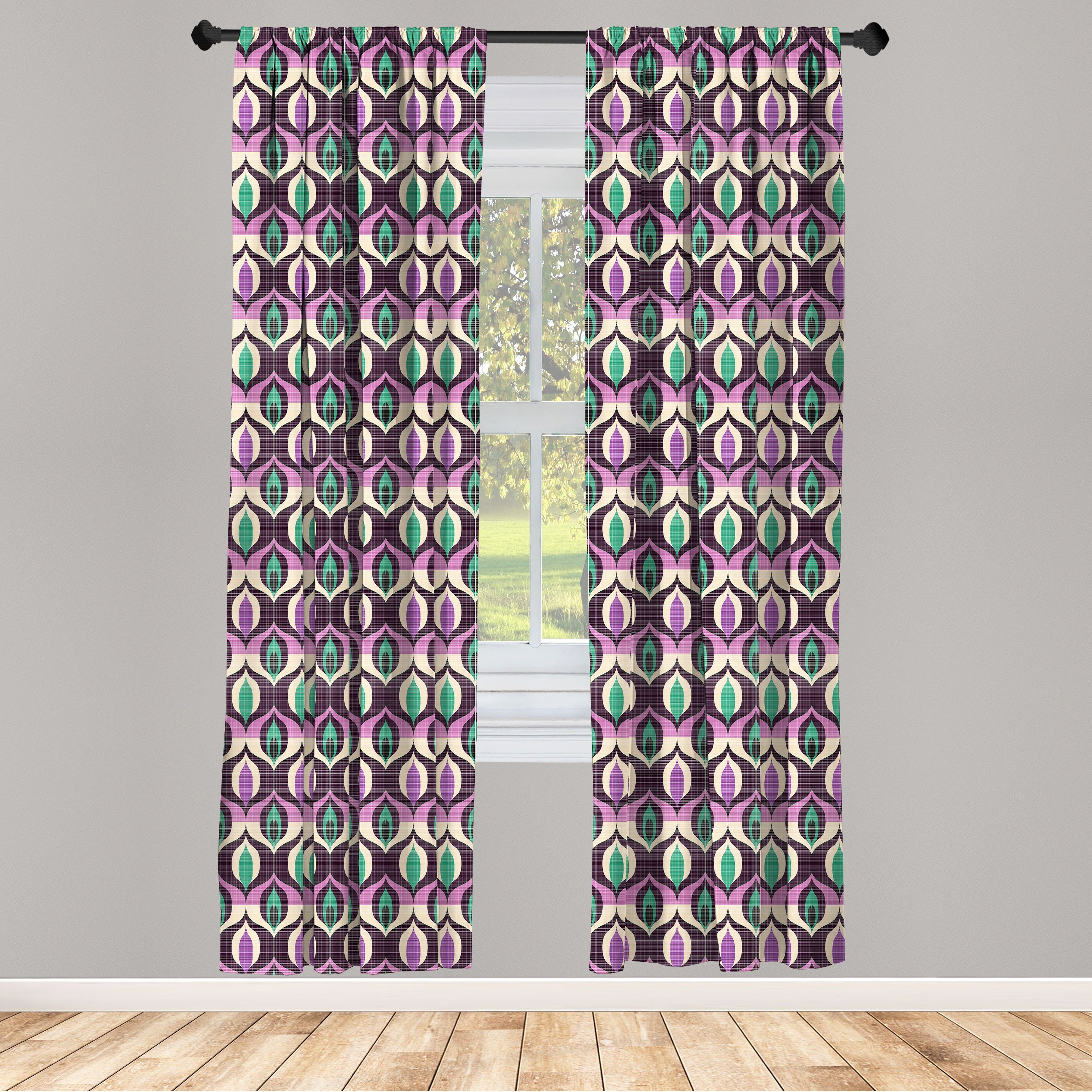 Gardine Vorhang für Wohnzimmer Schlafzimmer Dekor, Abakuhaus, Microfaser, Art Deco Rhythmische Bunte ornates