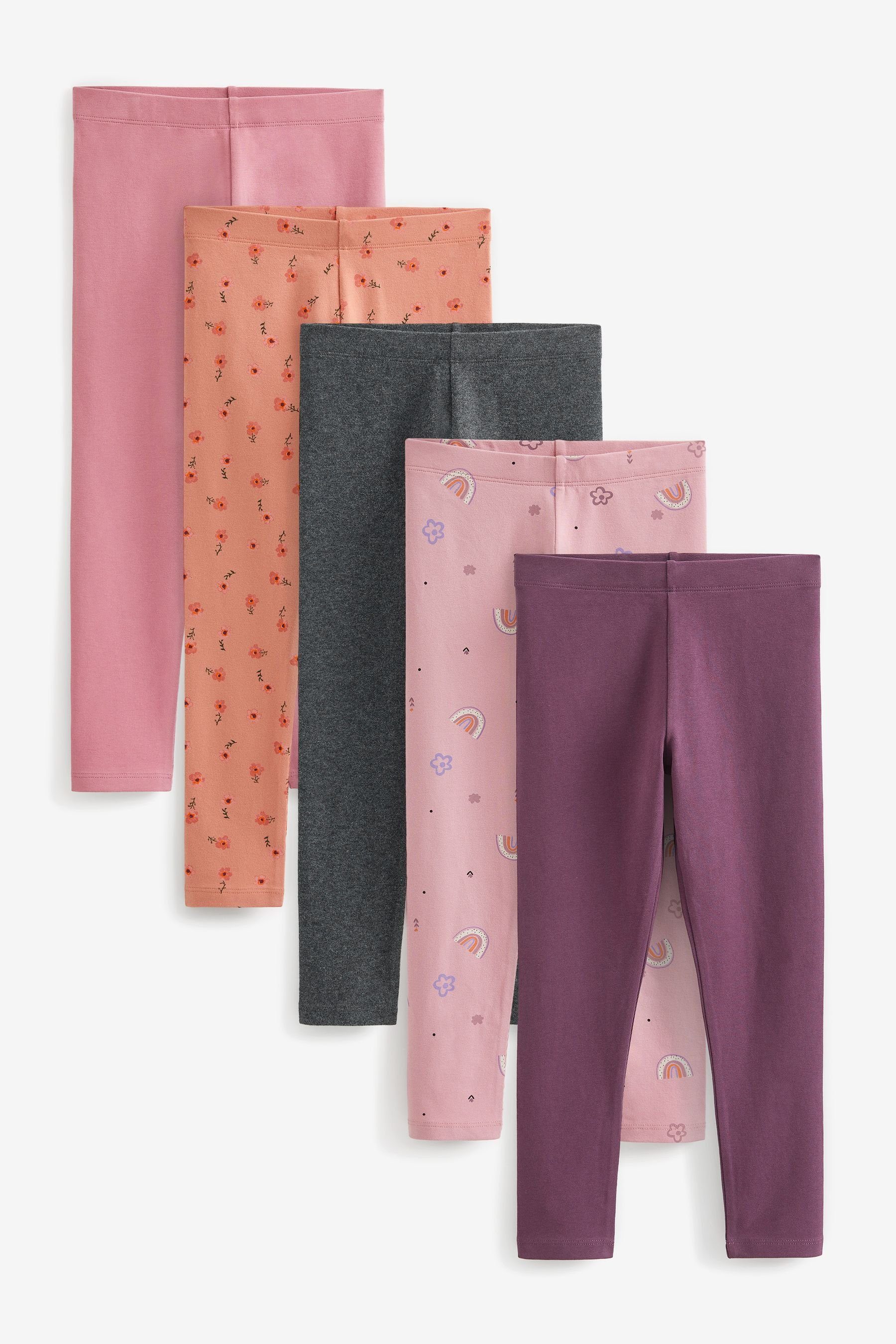 Leggings Berry (5-tlg) Next Rainbow Print/ Leggings, Spot/ 5er-Pack Pink Red Grey Charcoal