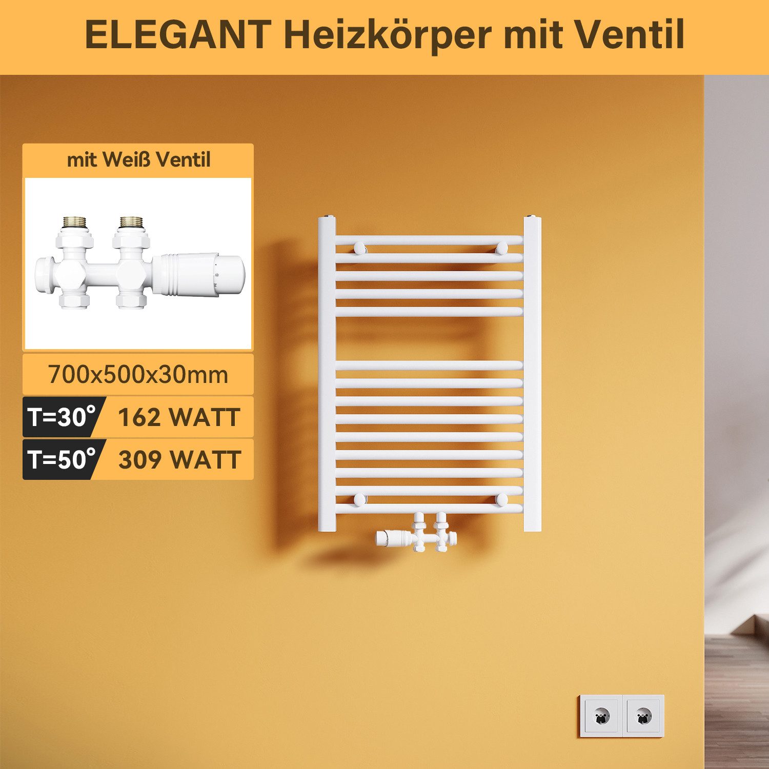 SONNI Badheizkörper Handtuchtrockner Handtuchwärmer Mittelanschluss, Weiß, günstig online kaufen