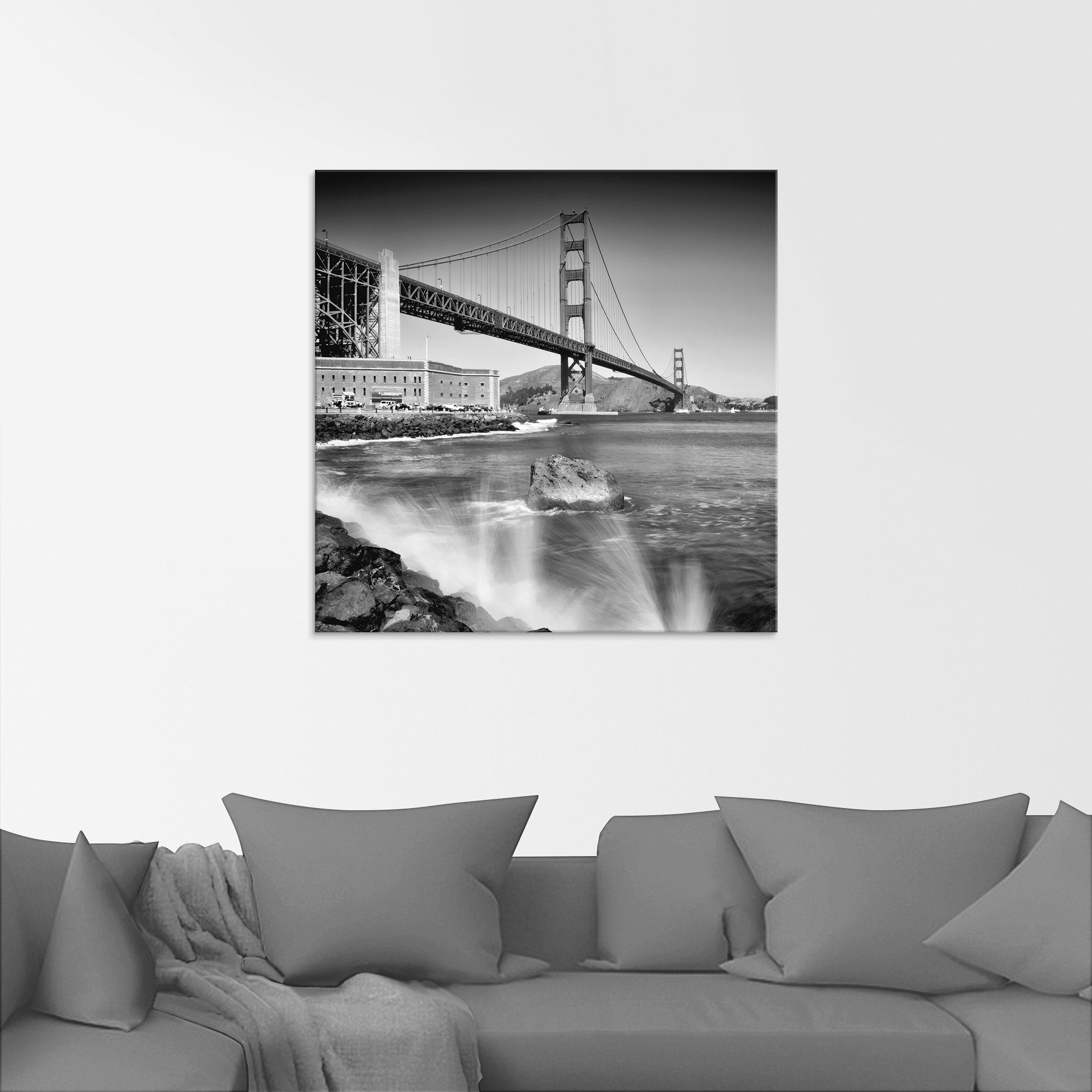 Artland Glasbild Golden Gate Bridge Brandung, mit (1 St), Amerika Größen in verschiedenen