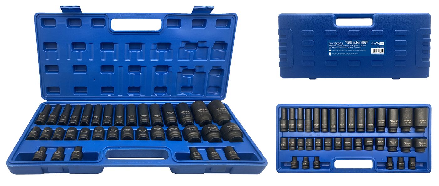 Adler - Forst- und Gartenwerkzeuge Werkzeugkoffer Nasadkensatz ADLER AD-35KD 1/2" 35-teilig kurze und lange Cr-Mo Stahl