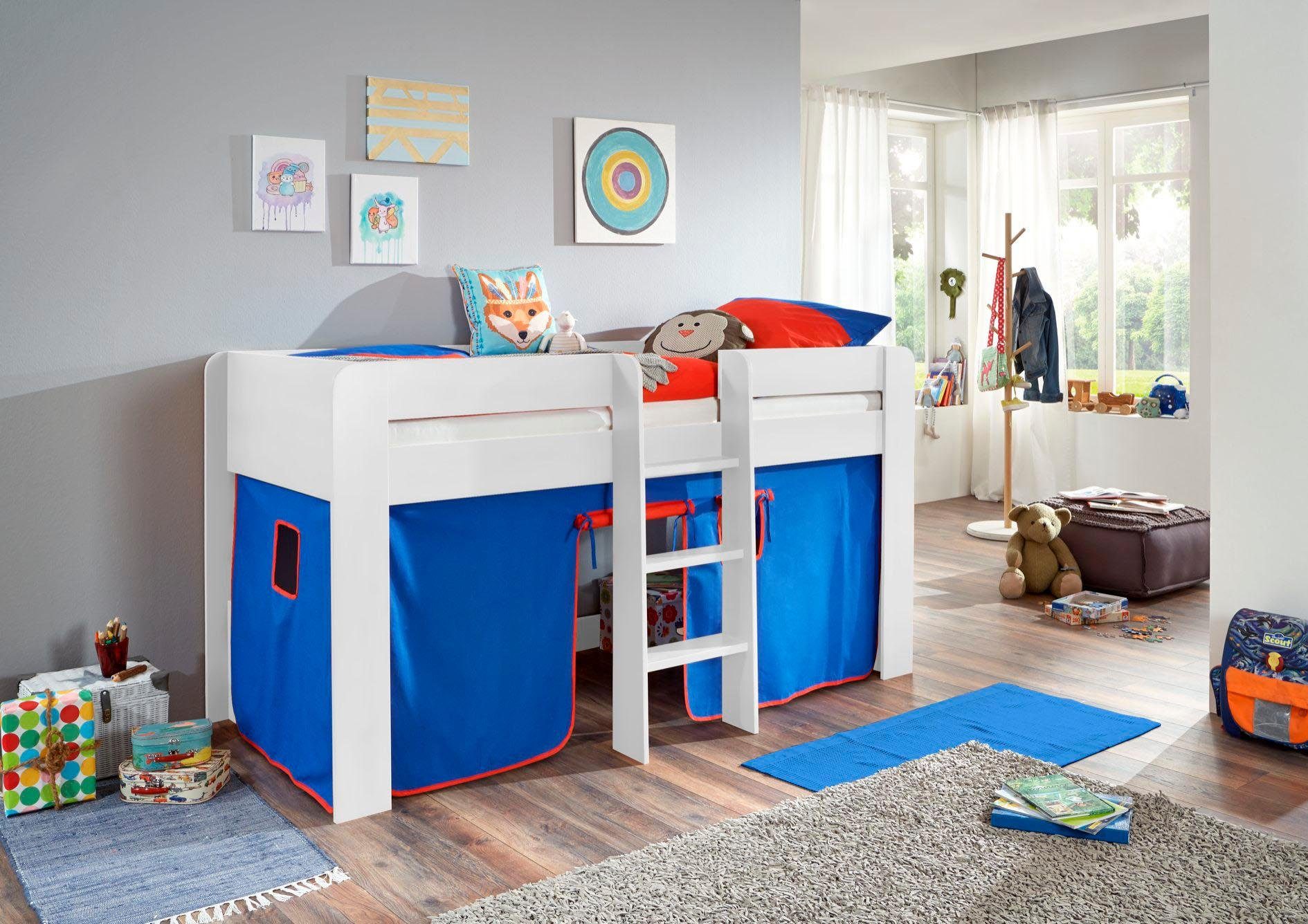 Relita Hochbett Andi mit Rolllattenrost und Vorhang, mit Leiter, pflegel. Dekor Oberfläche